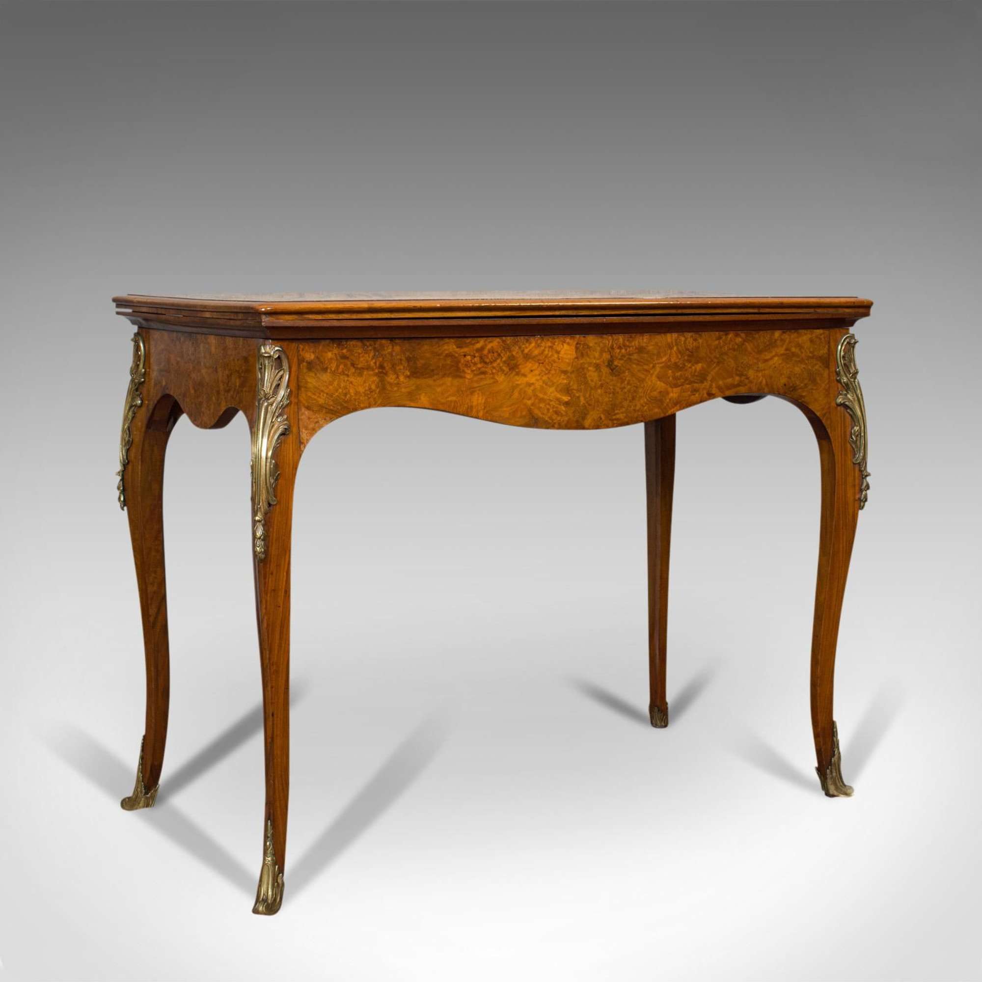 Antique Card Table, French, Burr Walnut, Fold Over, Games, Victorian C.1870