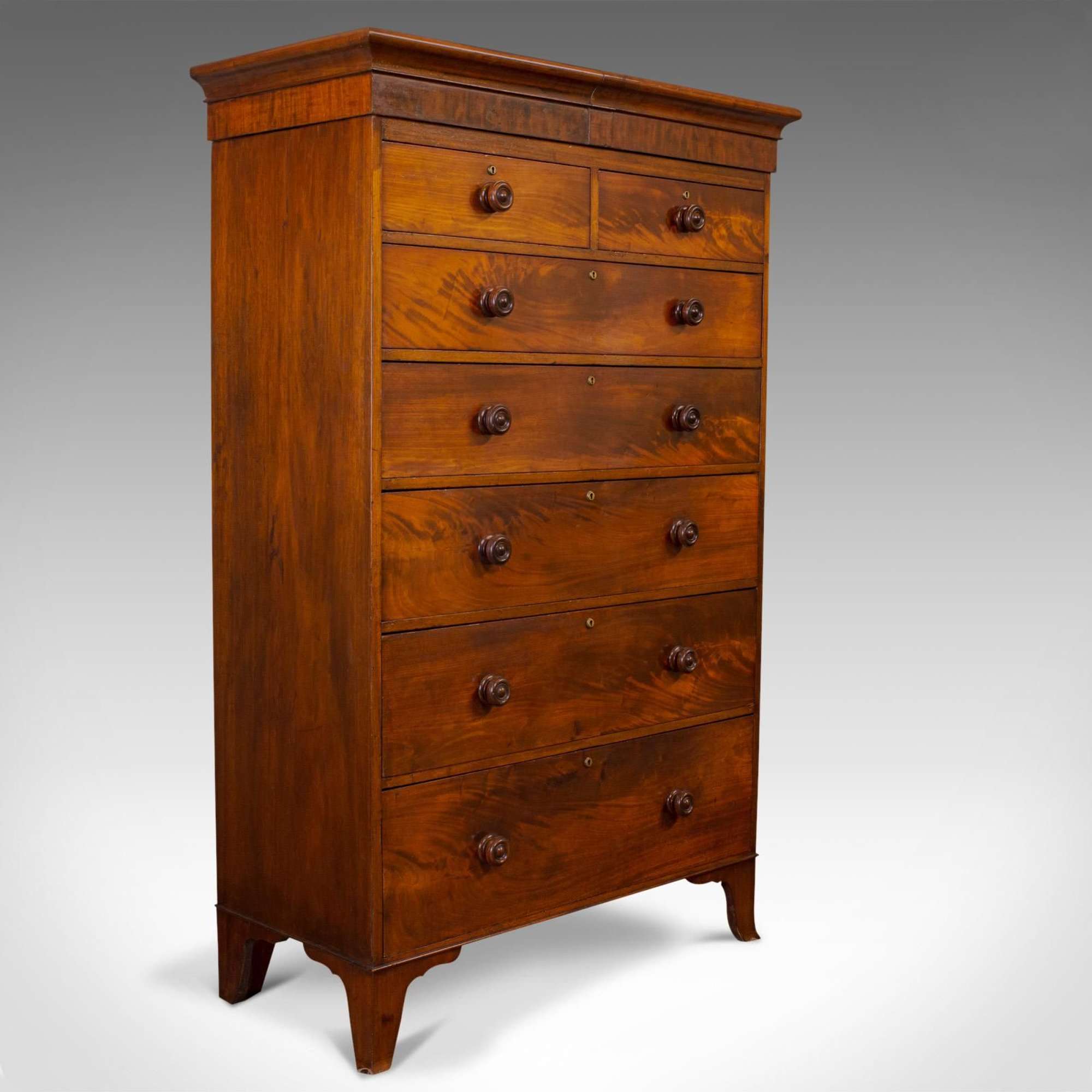 Antique Tallboy, English, Flame Mahogany, Tall Chest Of Drawers, Victorian, 1850