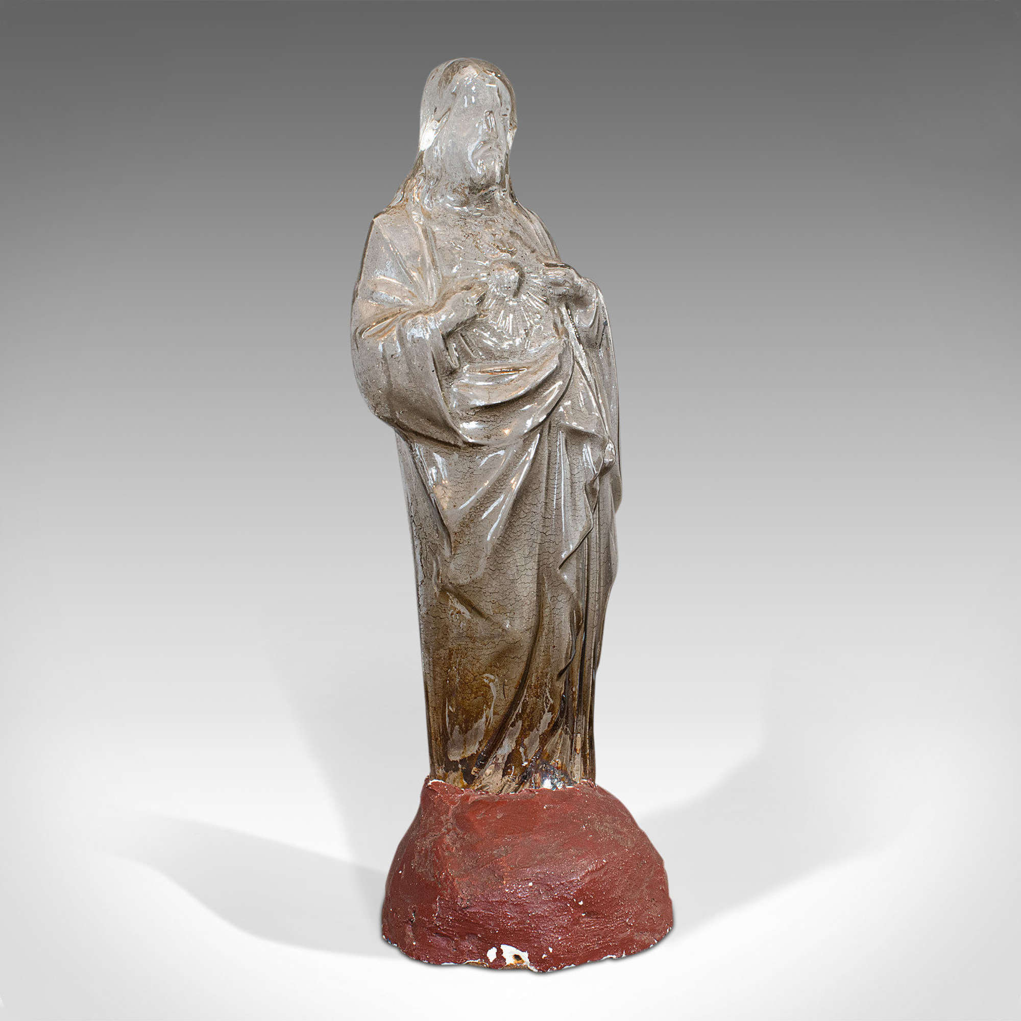 Antique Bonbon Jar, French, Glass, Fin De Siecle, Statue, Jesus Christ C.1900
