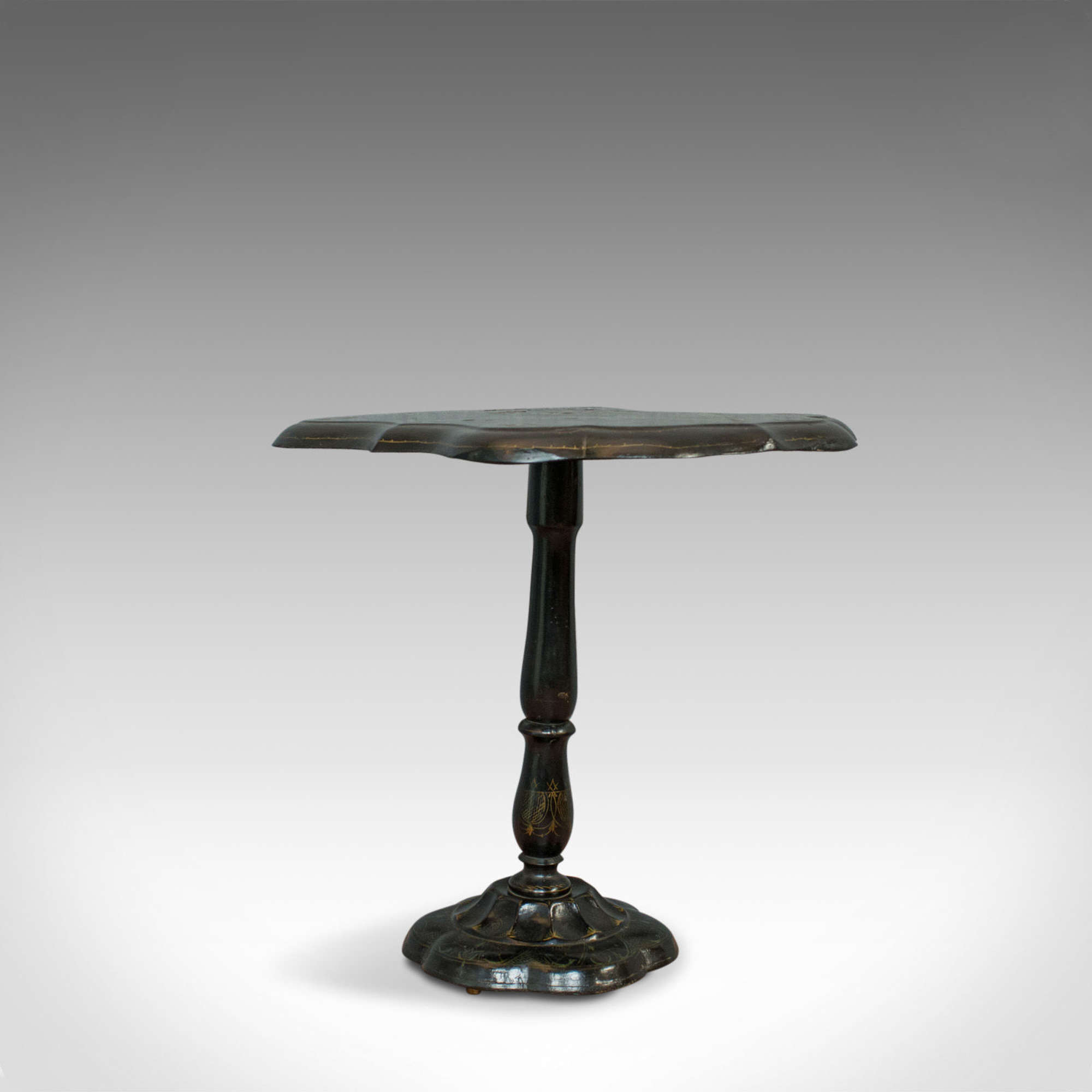 Antique Table, Ebonised, Papier Mache, Mother Of Pearl, Side, Lamp, Wine, Tilt