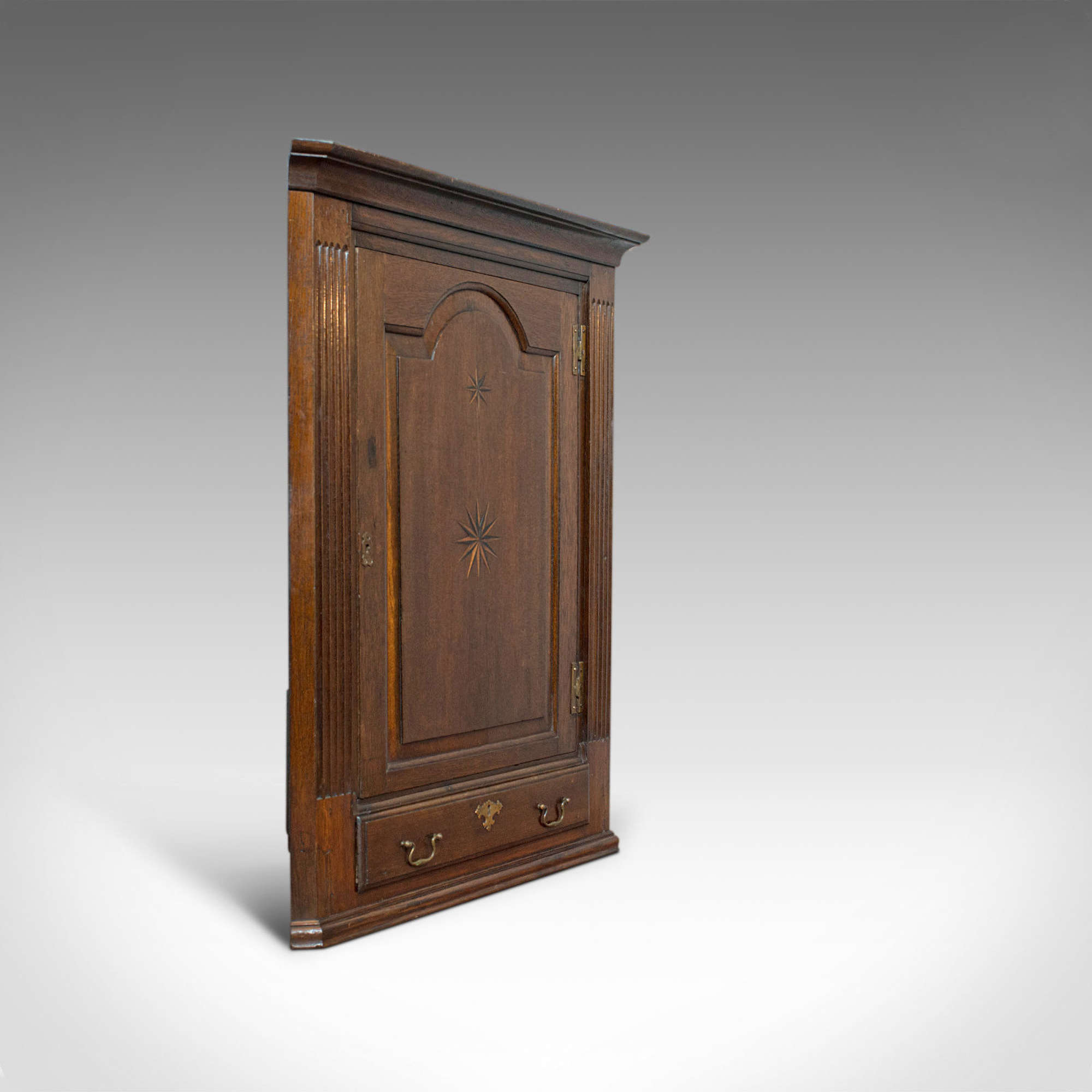 Antique Corner Cabinet, English, Georgian, Oak, Hanging, Cupboard C.1780