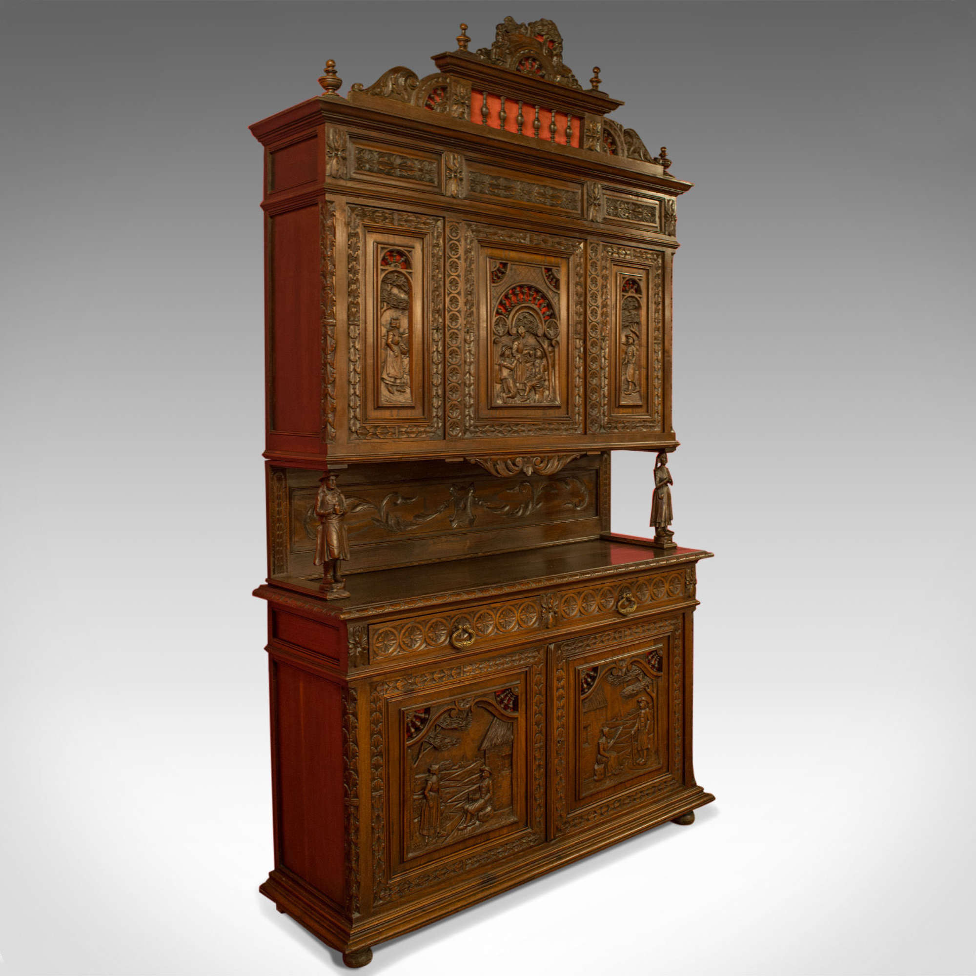 Antique Carved Breton Buffet Cabinet, French, Sideboard, Oak c.1880