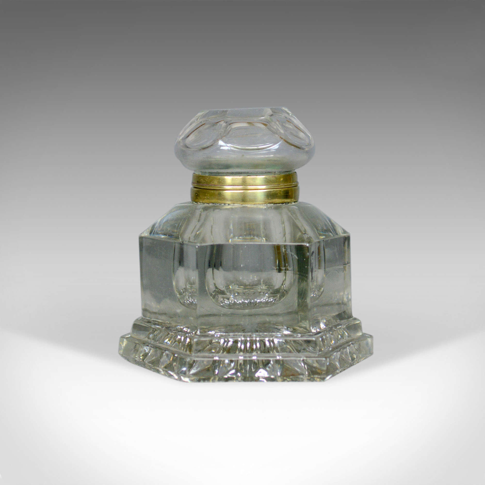 Large Antique Ink Well, English, Crystal Glass, Desk C.1850