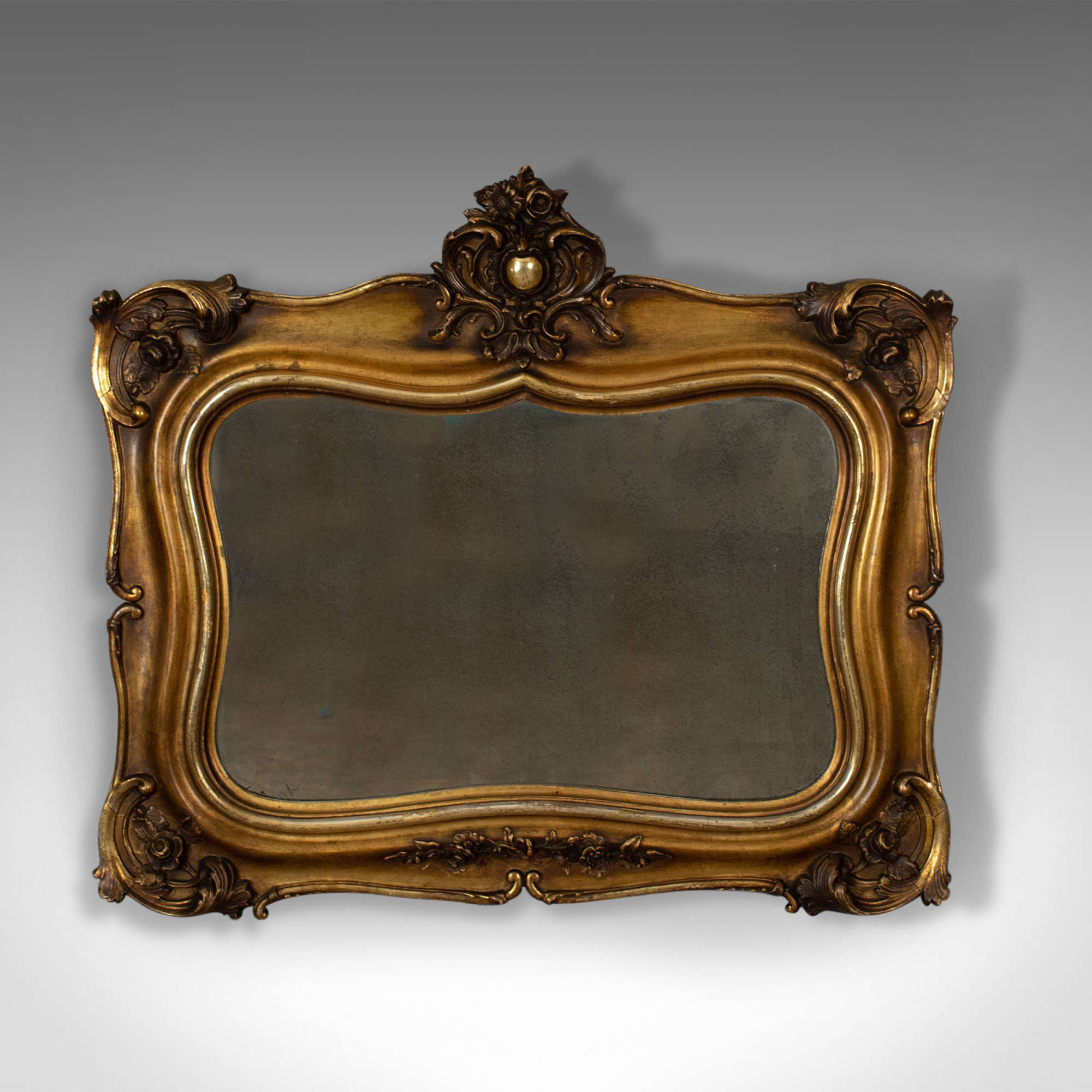 Antique Wall Mirror, Mid-sized, Italian, Gilt Frame, Vanity C.1900