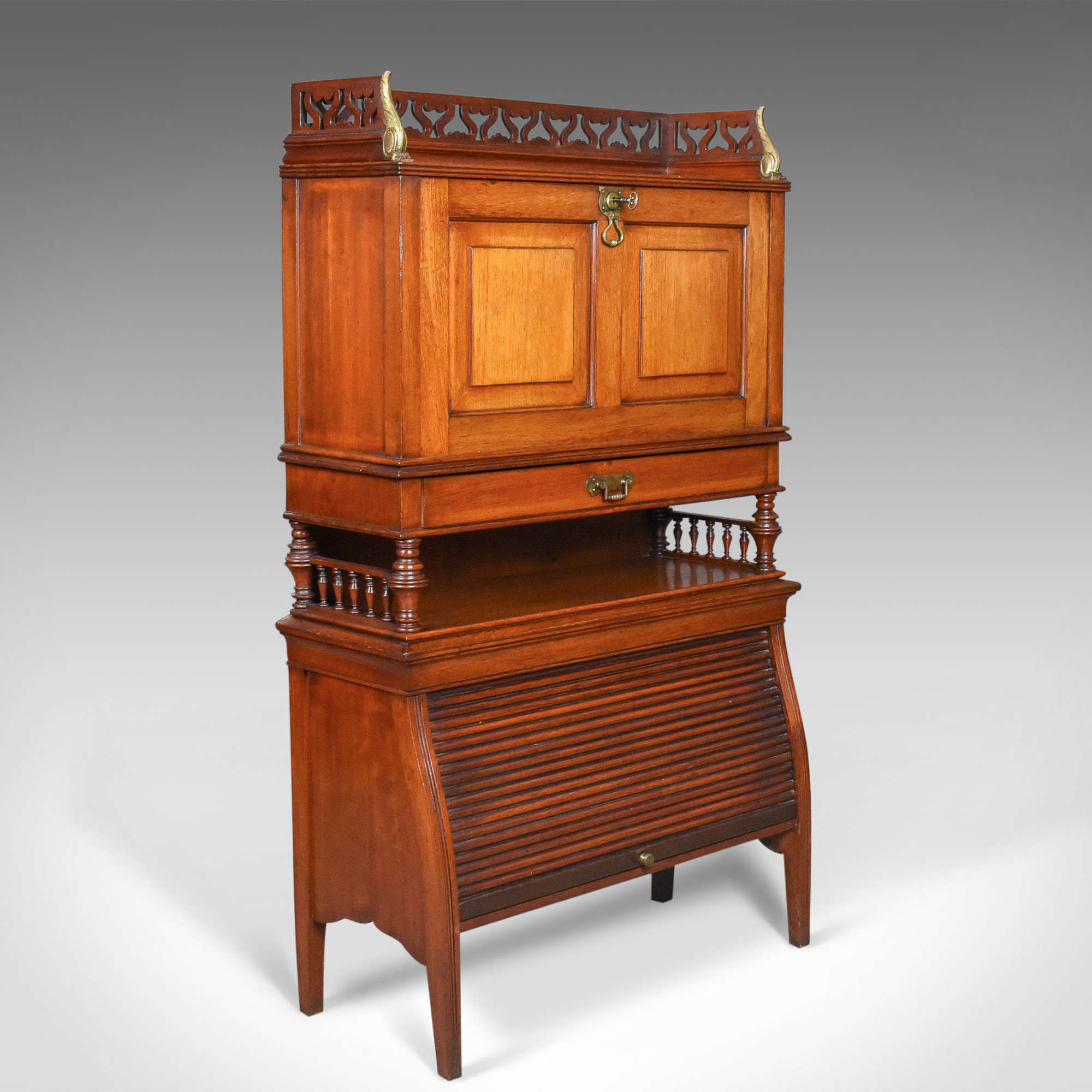 Antique Bureau Cabinet, English, Edwardian, Walnut Cupboard C.1910