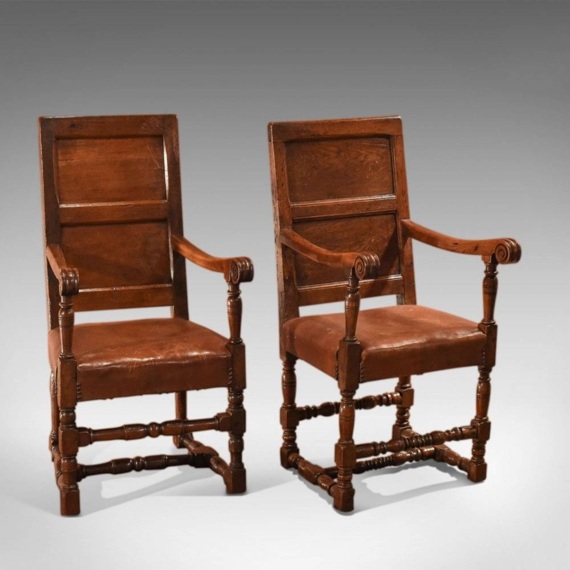 18th Century And Later Pair Of Similar Panel Back Antique Armchairs
