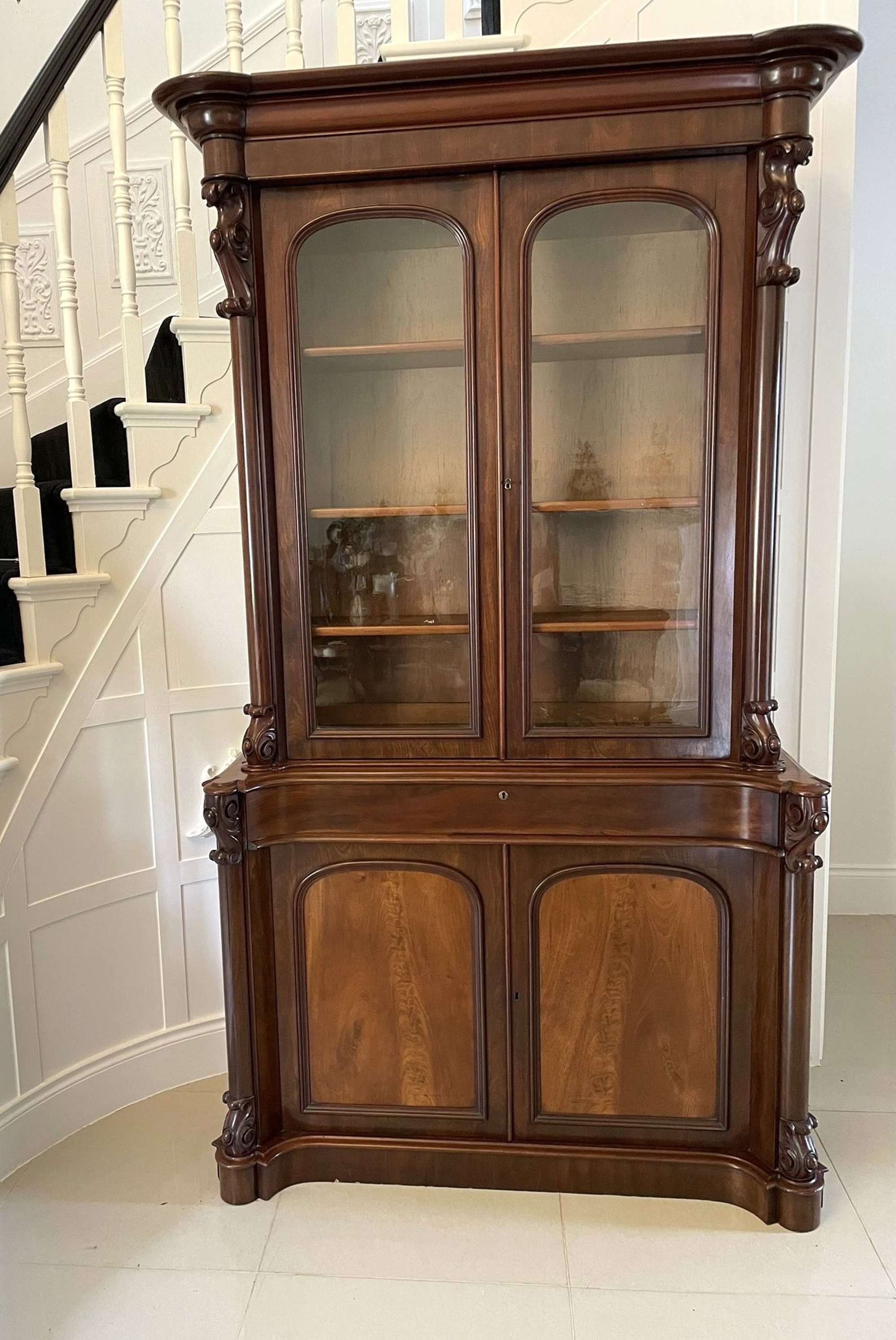 Antique Victorian Quality Figured Mahogany Library Bookcase