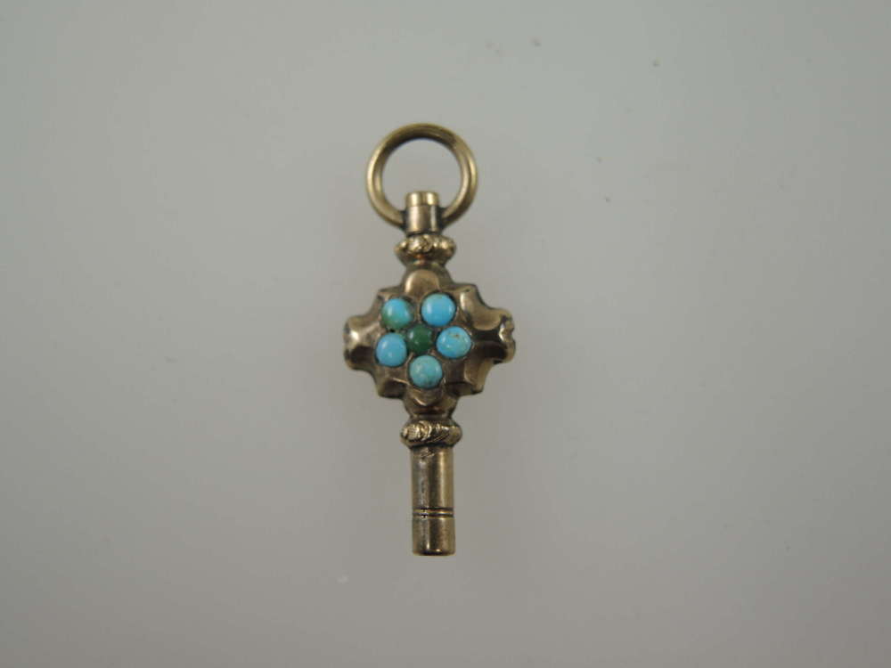 Gilt and turquoise set pocket watch key c1850
