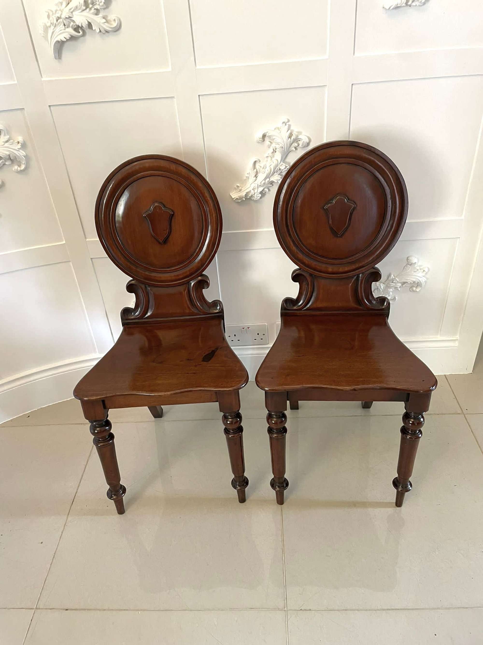 Pair Of Antique Victorian Quality Mahogany Hall Chairs