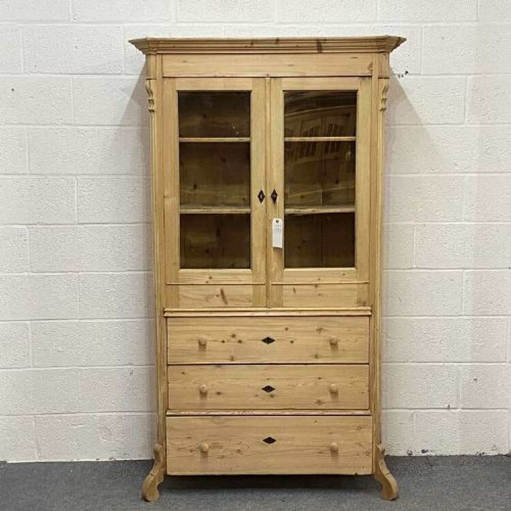 Glazed Antique Pine Cabinet With Chest Of Drawers