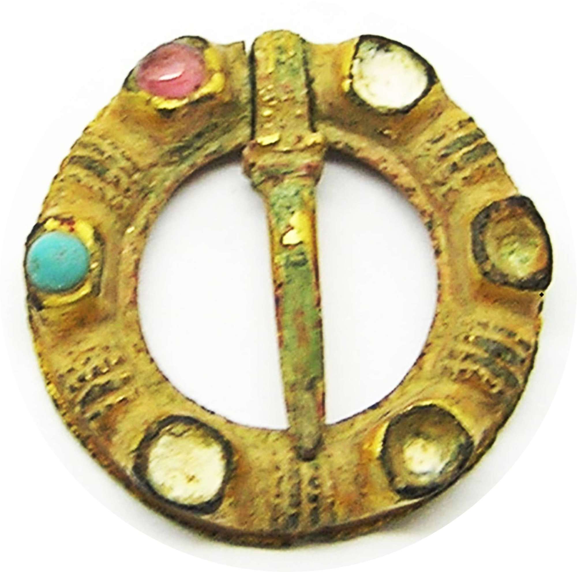 Medieval Gold Gilded Jewelled Ring Brooch