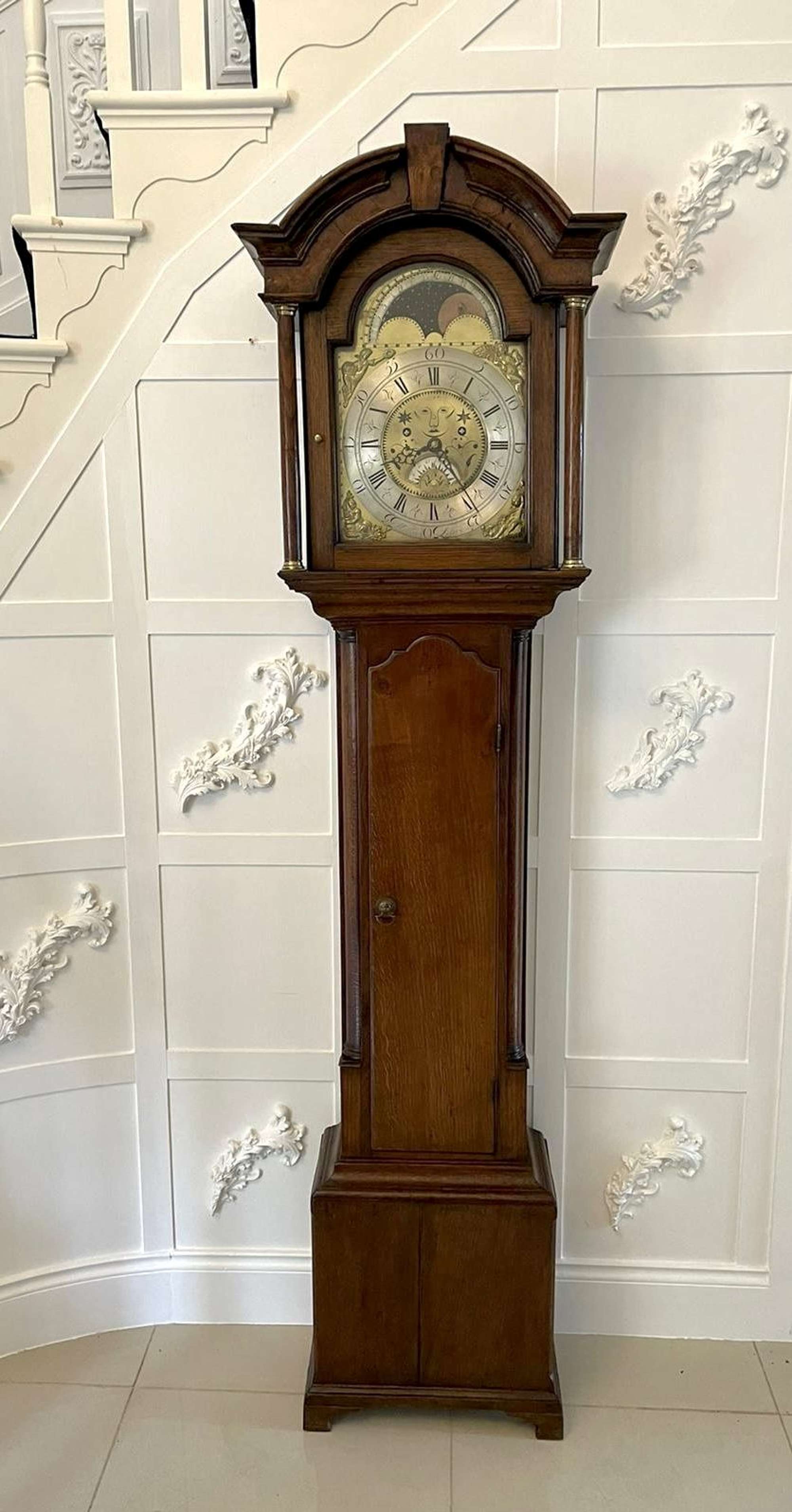 Antique Quality Brass Face Oak Longcase Clock By William Lister