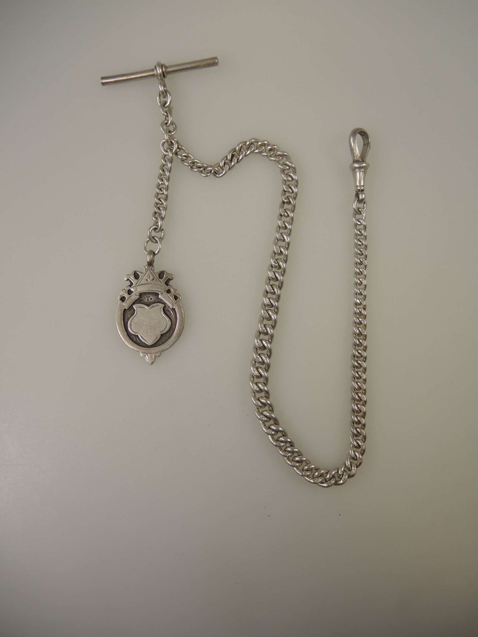 English silver watch chain with fob. Birmingham 1909
