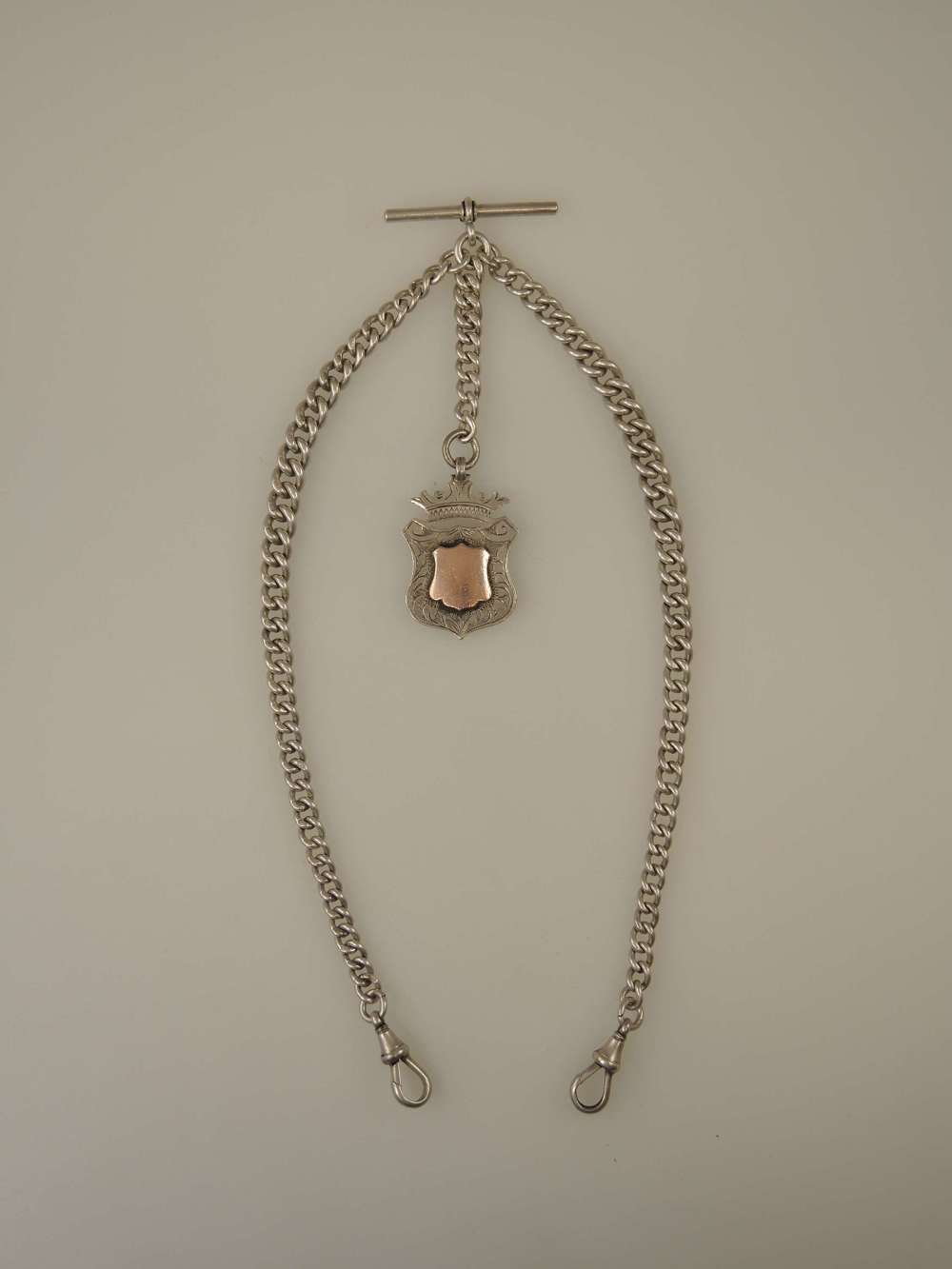 English silver double watch chain with fob. Birmingham 1903