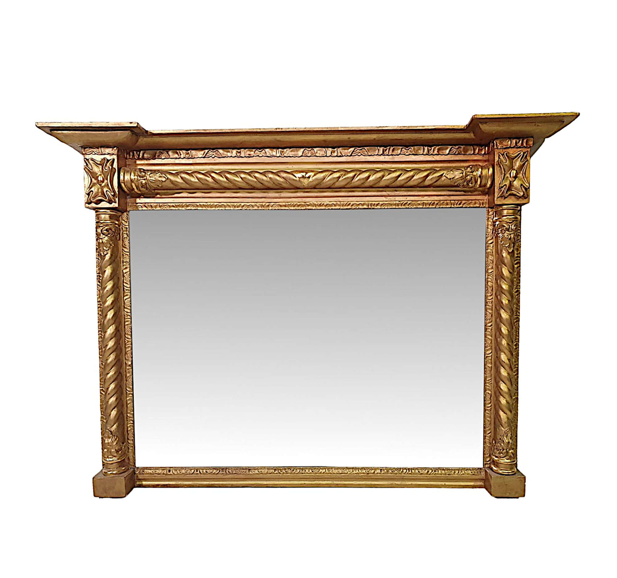 A Fine 19th Century Regency Rectangular Giltwood Antique Overmantle Mirror