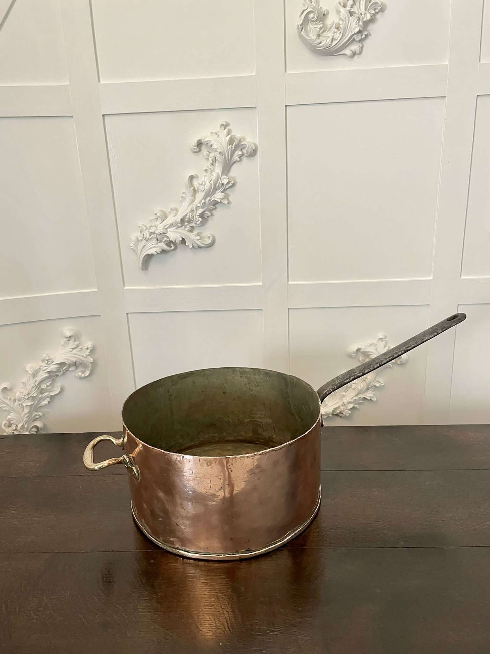​​large Antique George Iil Quality Copper Saucepan Stamped Liptons
