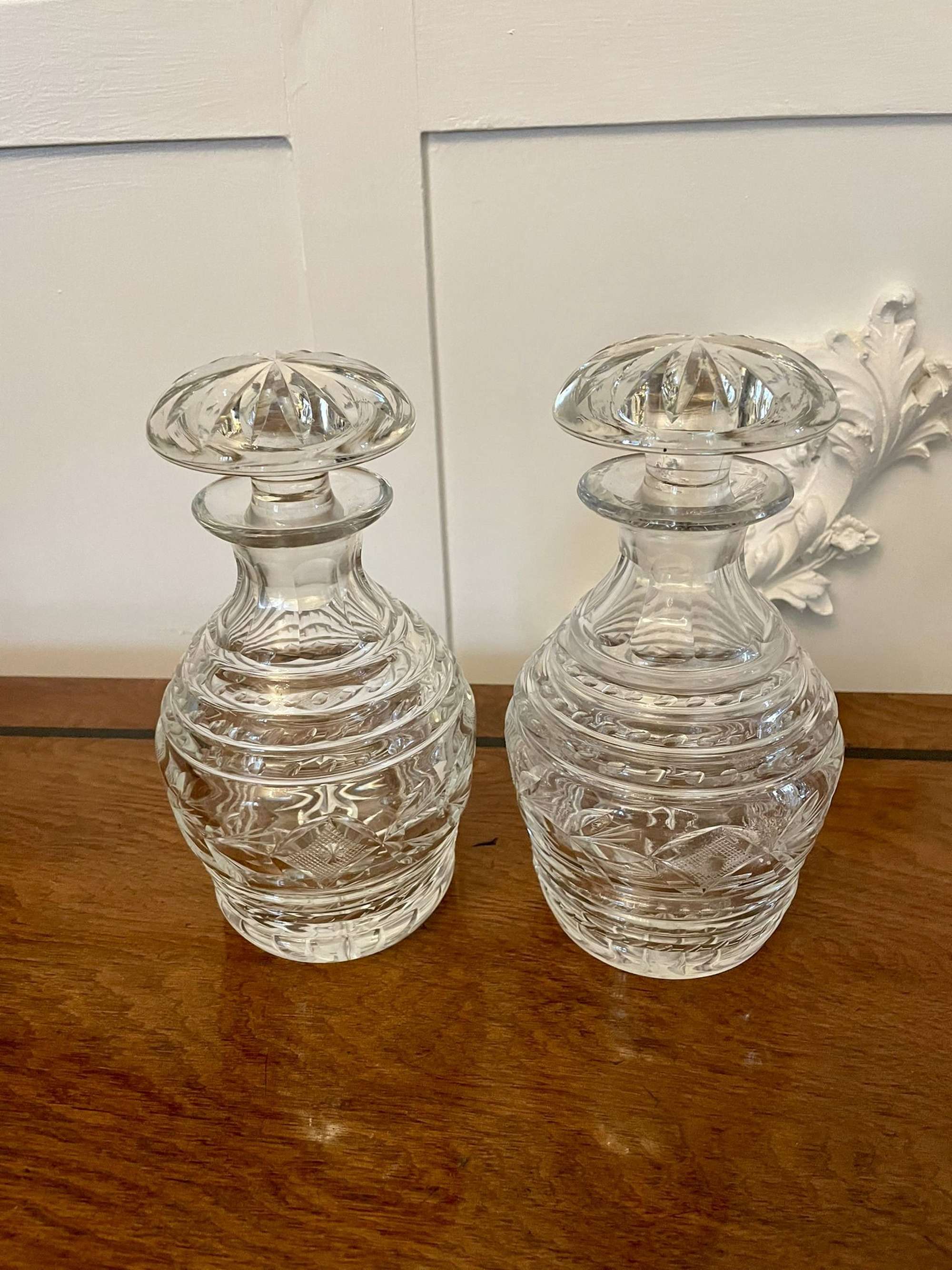 Pair Of Antique George Iii Quality Cut Glass Shaped Decanters