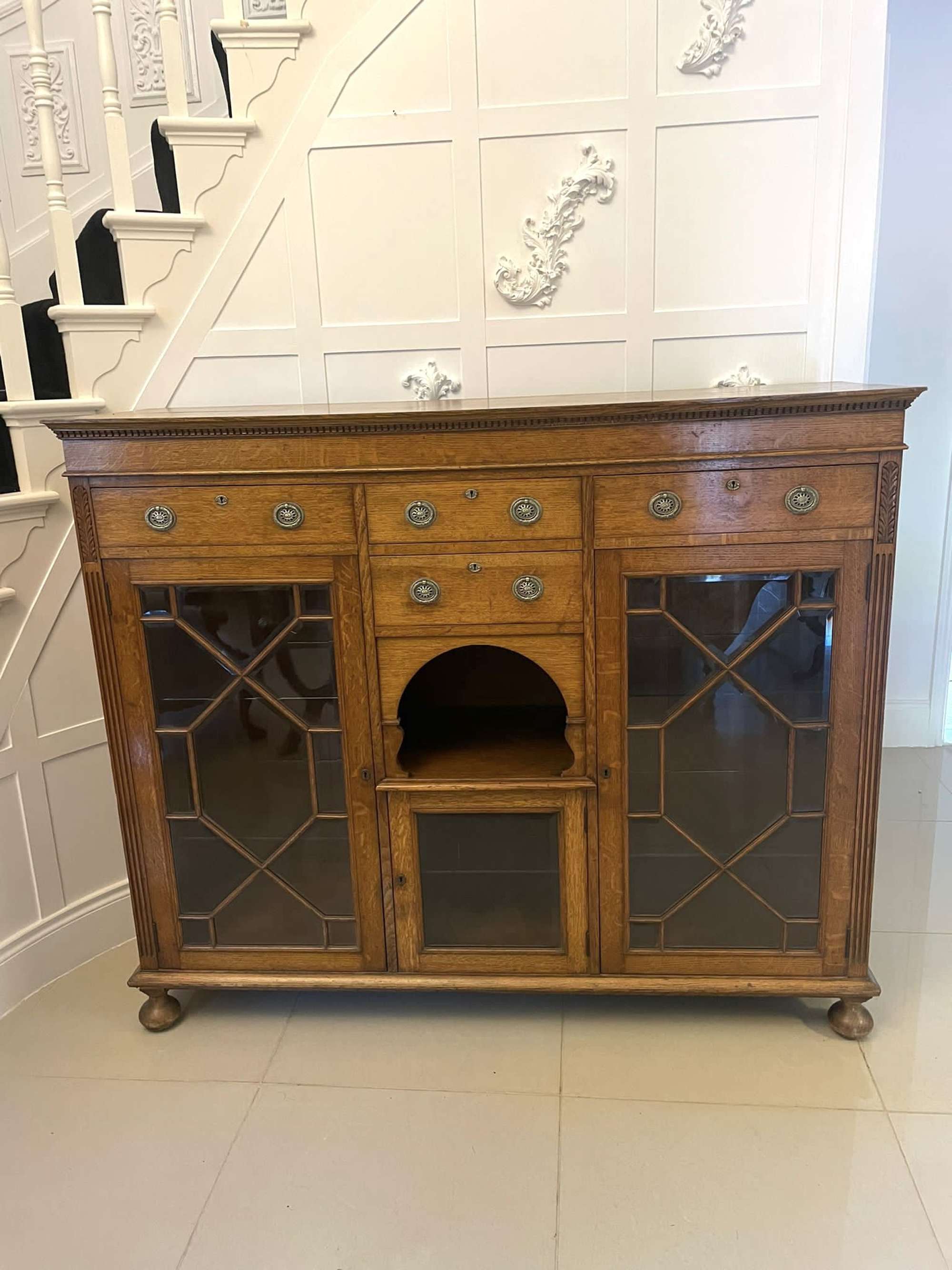 Antique Victorian Quality Oak Display Cabinet