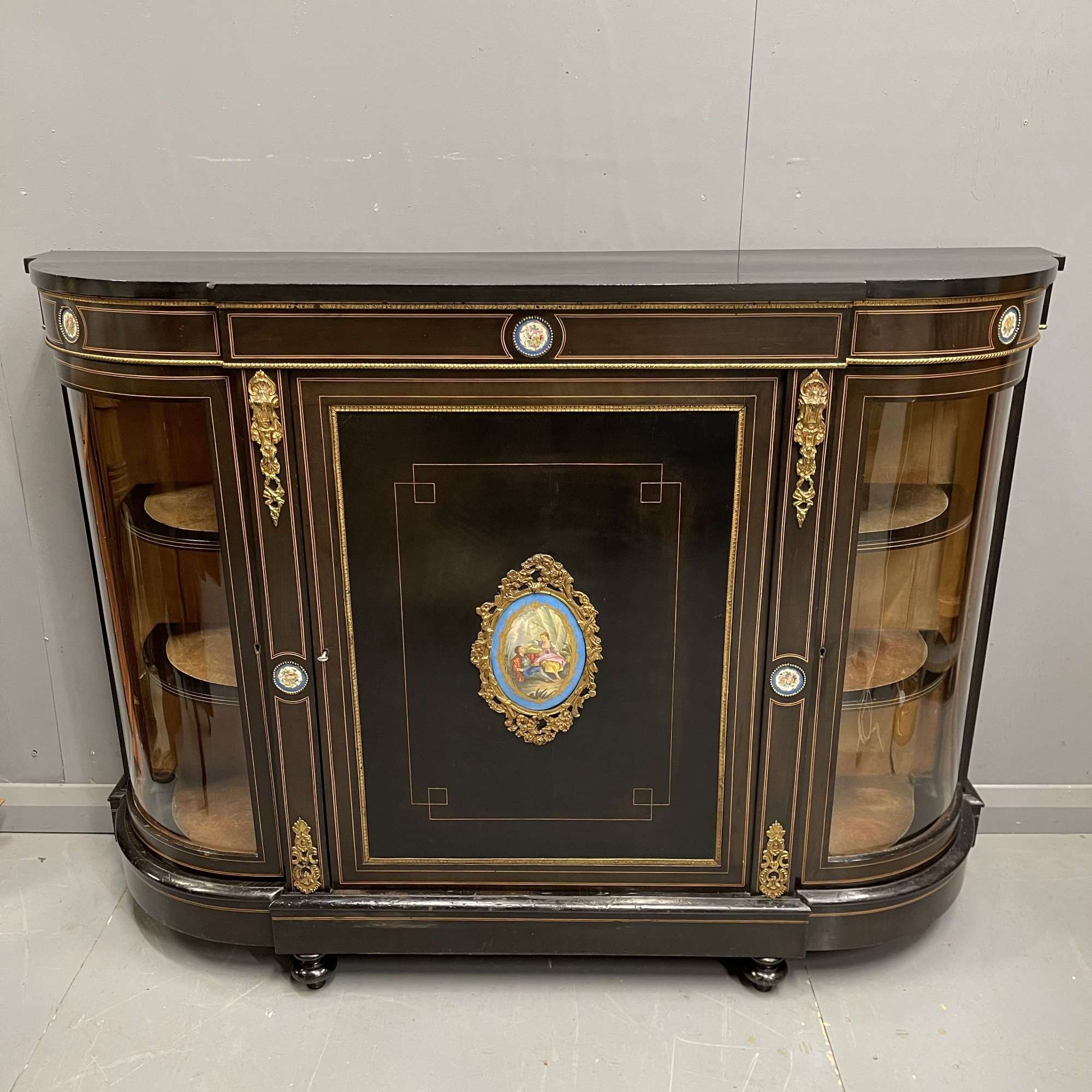 Victorian Ebonised Credenza With Brass Mounts