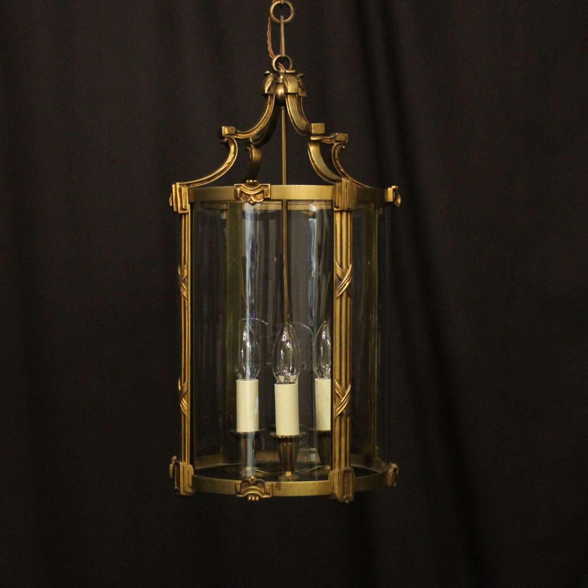 French Gilded Bronze Antique Hall Lantern