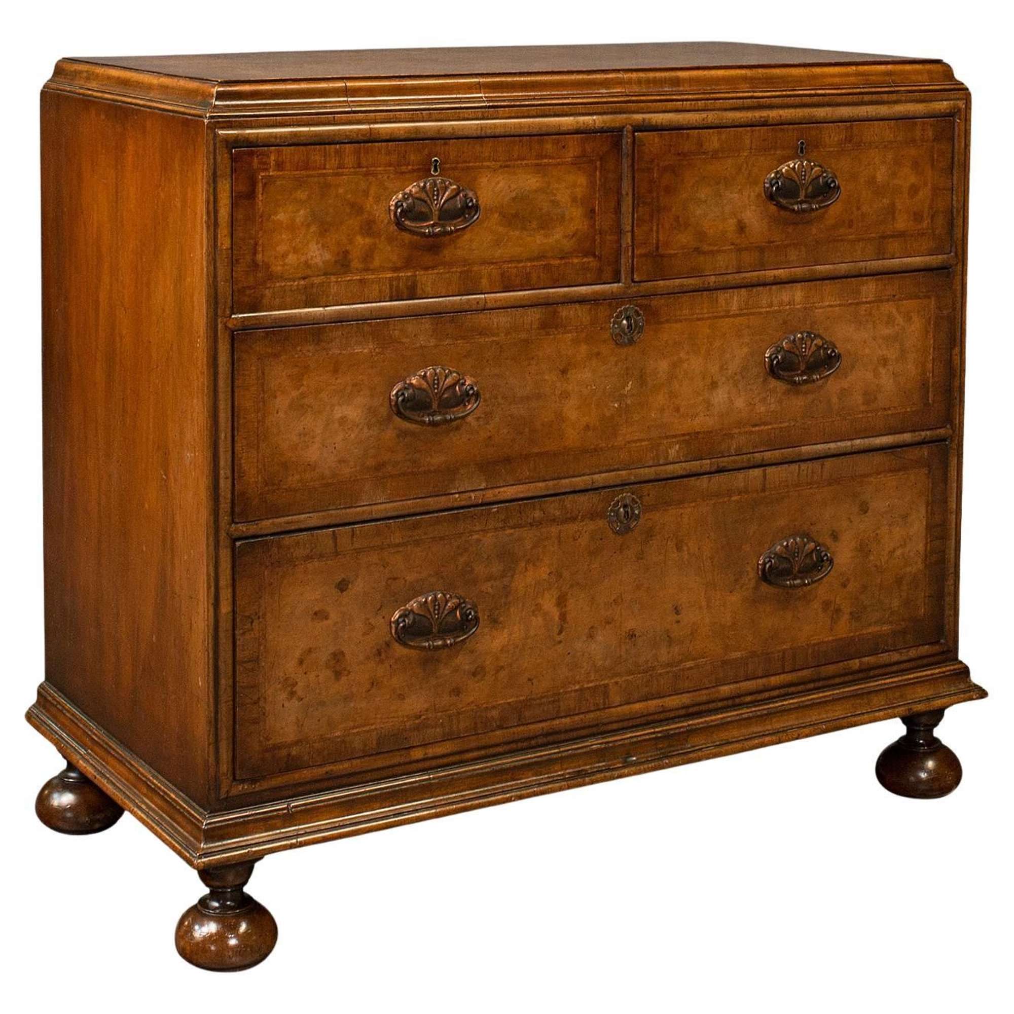 Antique Chest Of Drawers, English, Walnut, Bedroom, Georgian Revival, Victorian