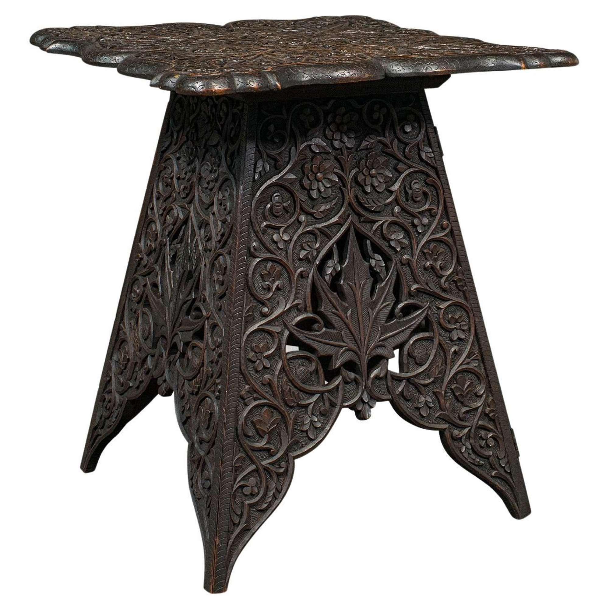 Antique Tea Table, Middle Eastern, Side, Wine, Lamp Stand, Victorian, Circa 1900