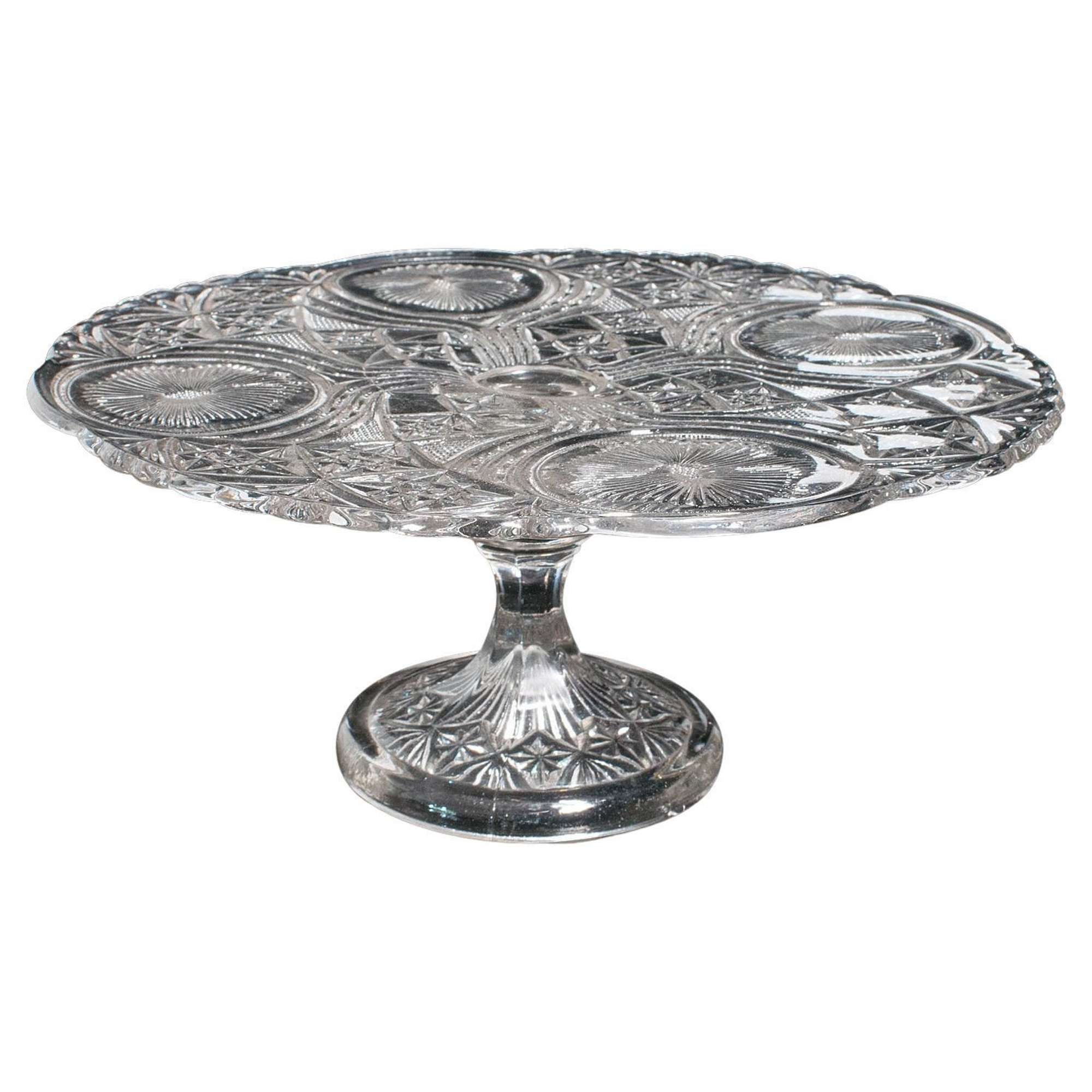 Vintage Cake Stand, French, Cut Glass, Afternoon Tea Serving Platter, Circa 1950