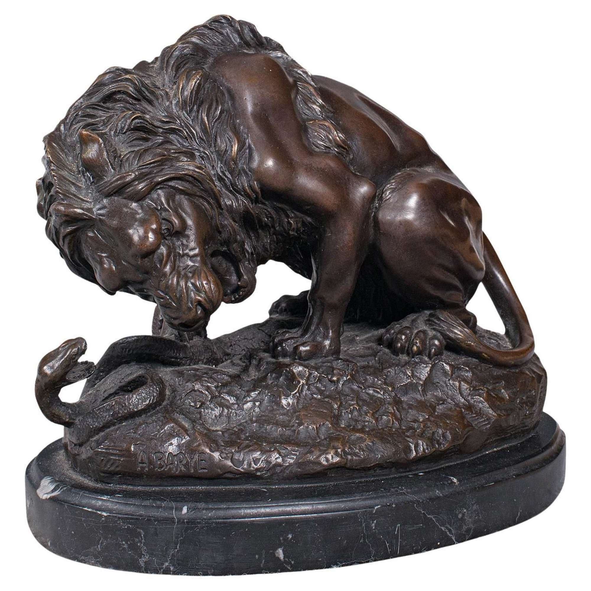 Vintage Art Bronze, French, Fine Cast Sculpture, Lion, After Barye, Circa 1950