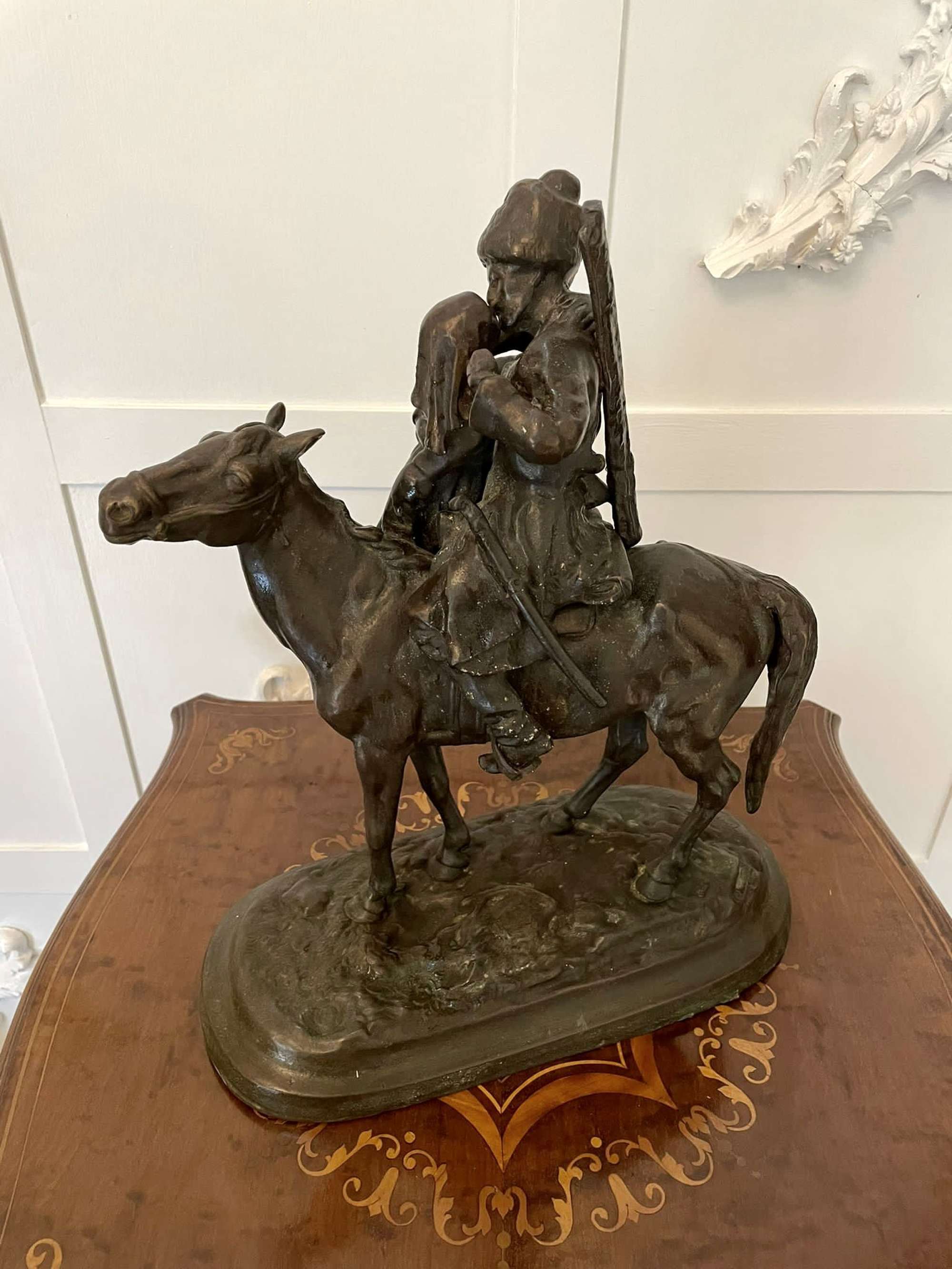 Antique Victorian Quality Bronze Figure Of A Cossack On Horseback