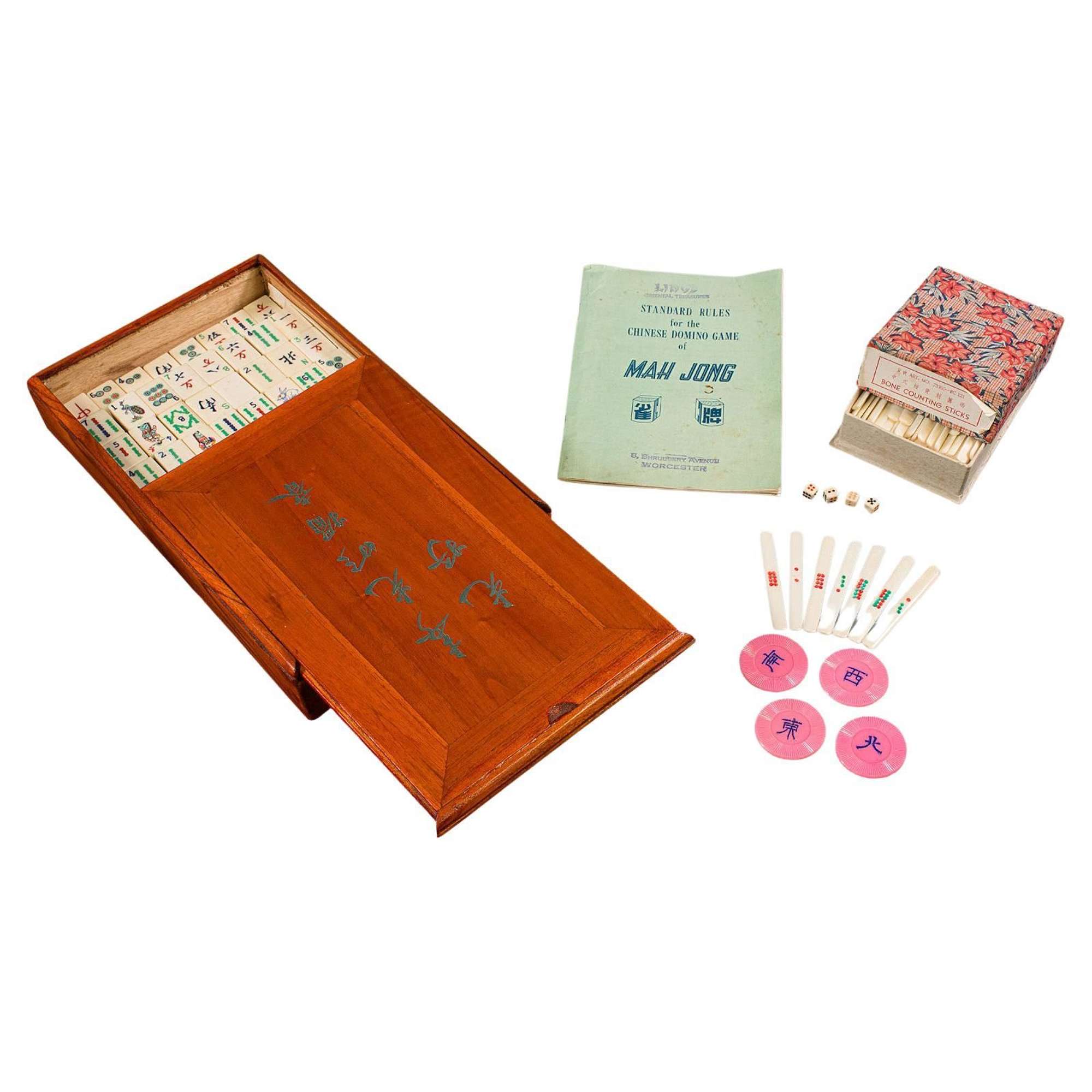 Vintage Mah Jong Compendium, Case, Chinese, Gaming Set, Bamboo, Oriental, C.1960
