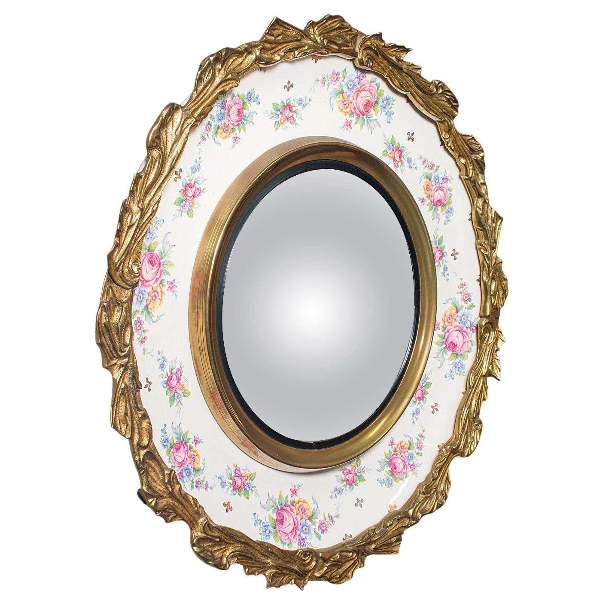 Vintage Convex Mirror, English, Glass, Ceramic, Wall, Italianate Taste, c.1930