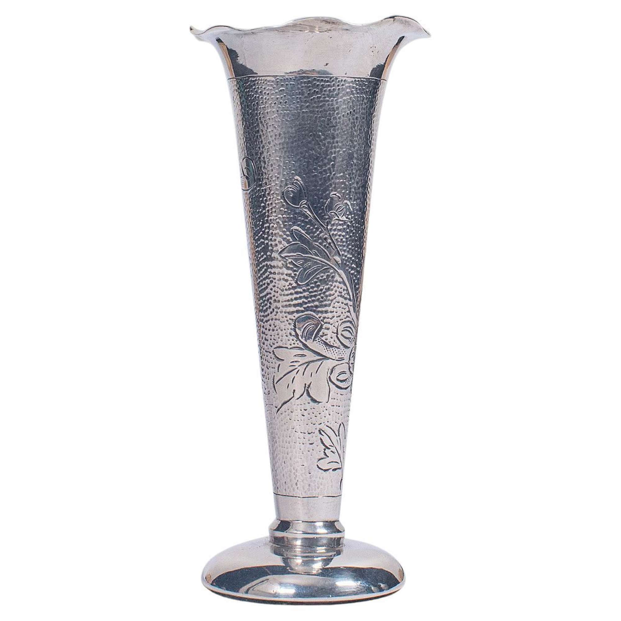 Small Vintage Single Stem Vase, Chinese, Sterling Silver, Decorative Posy Flute