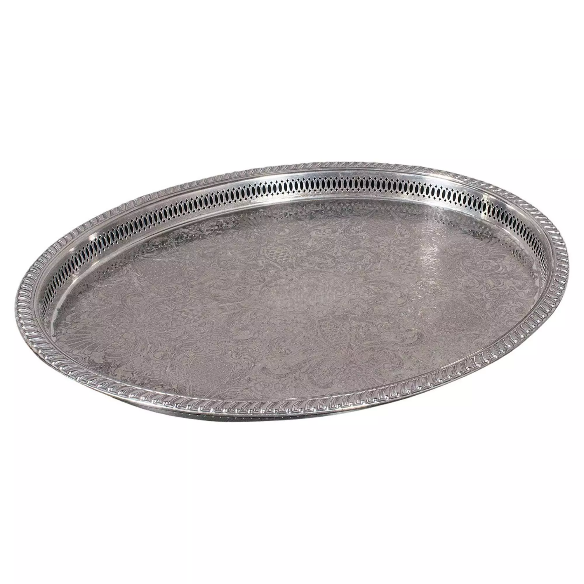 Silver Decorative Oval Plate Metallic Grey 
