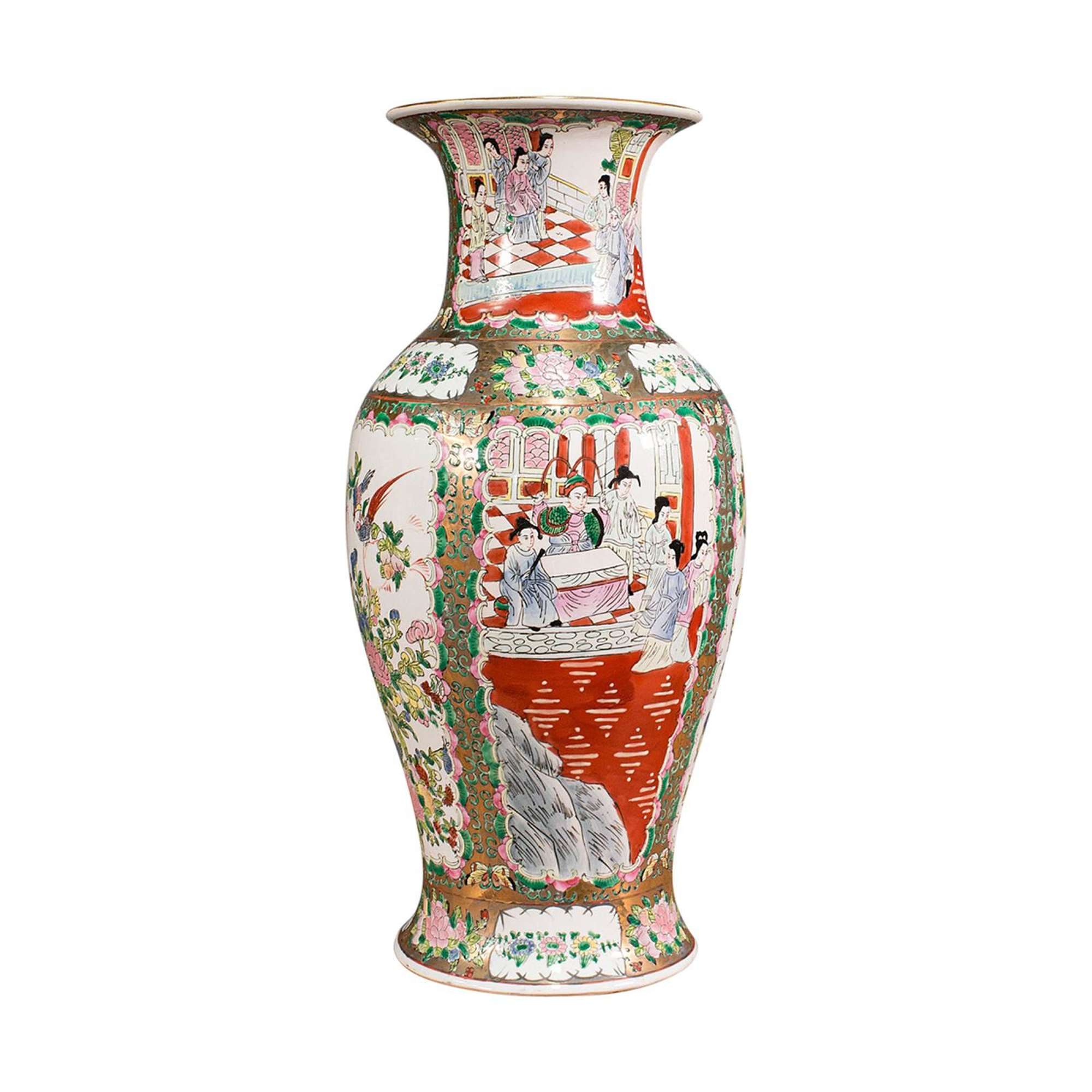 Vintage Famille Rose Vase, Chinese, Ceramic, Decorative, Art Deco, Circa 1940