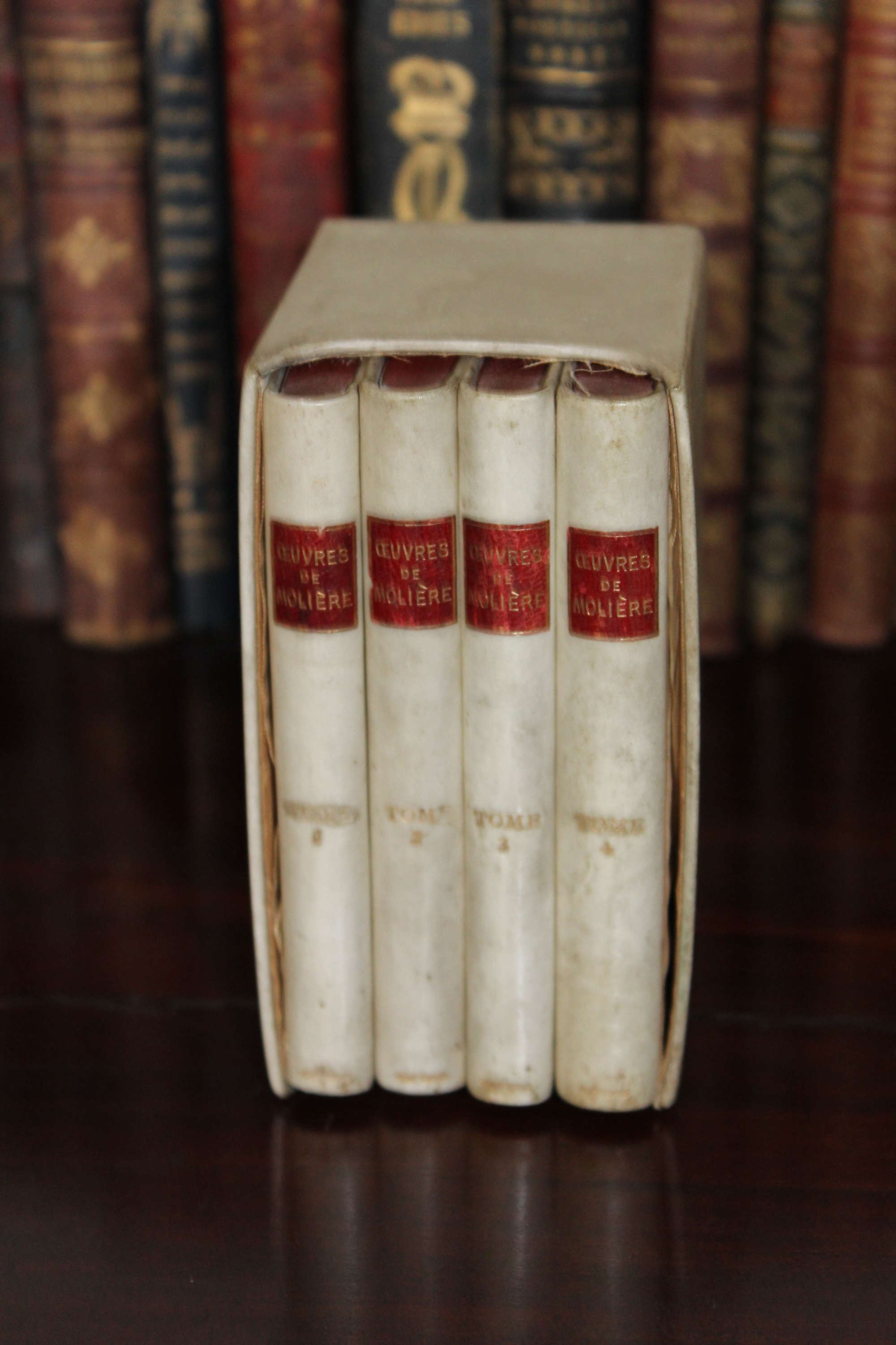 Set Of Vellum Covered Books By Jean Baptiste Poquelin Known By His Stage Name As Moliere