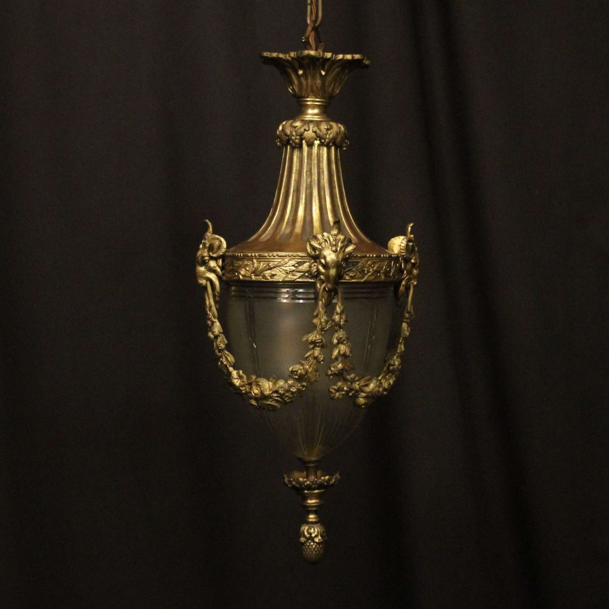 French Gilded Bronze Ram Headed Lantern