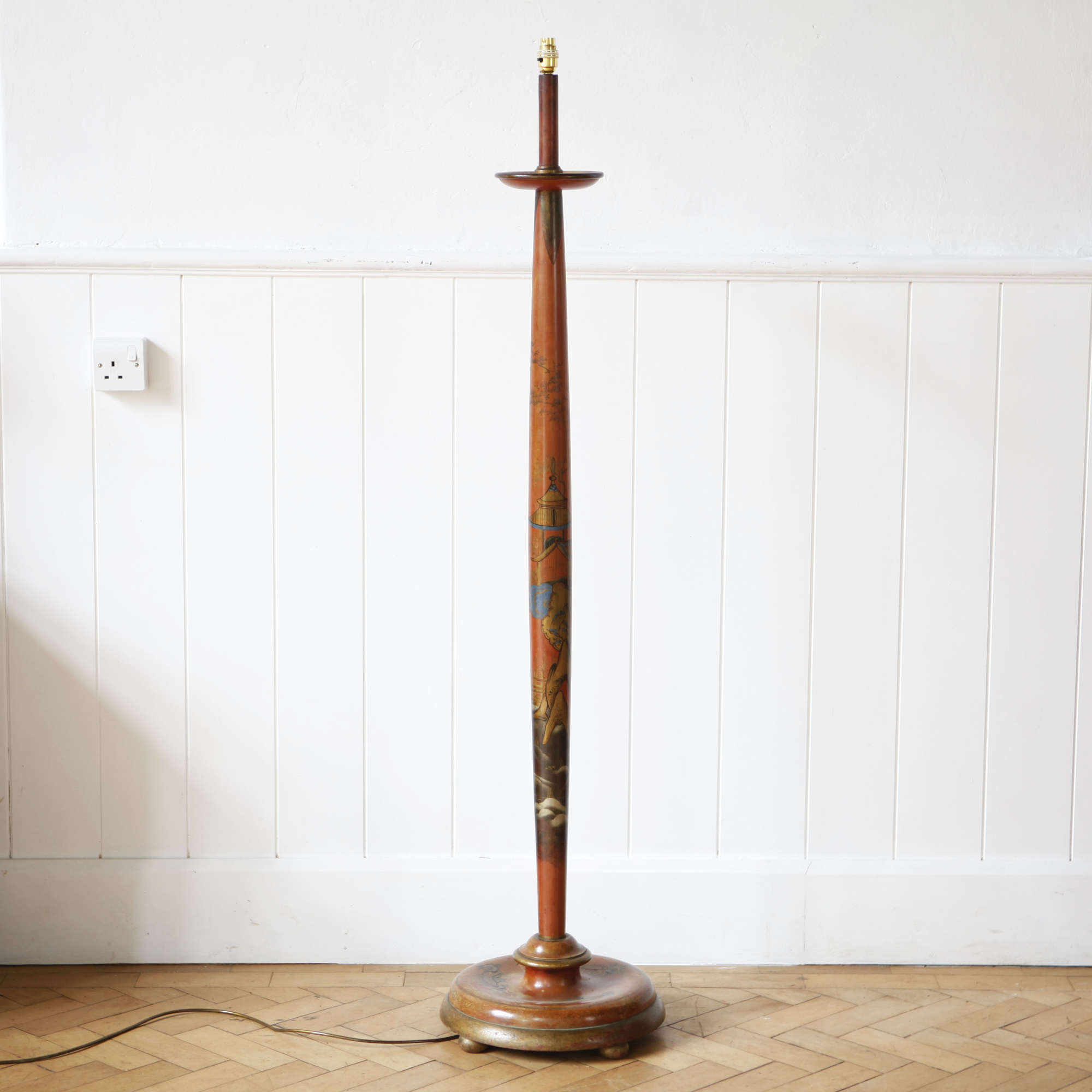 English country house chinoiserie floor lamp with original decoration.