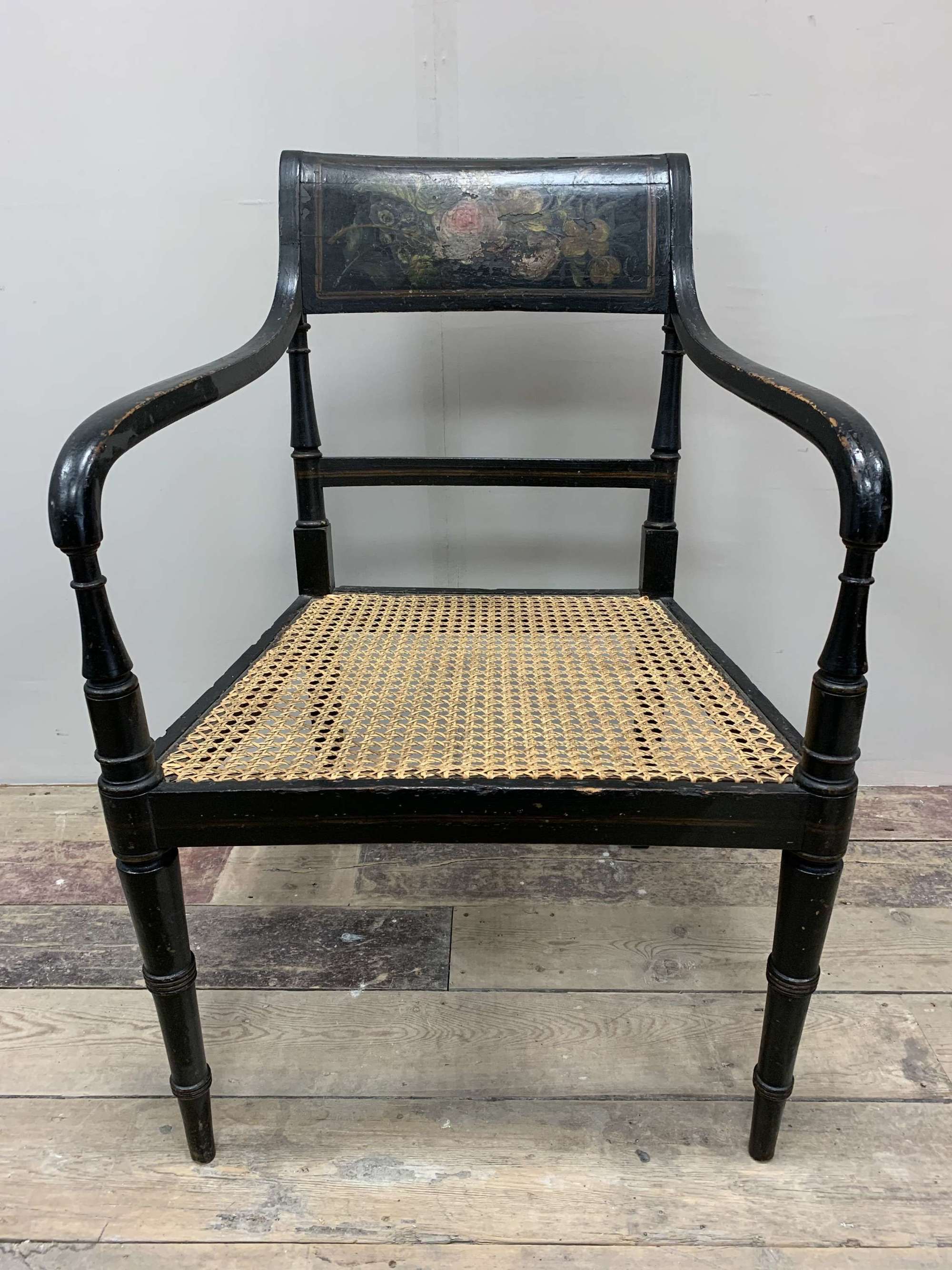 C19th Century painted chair with flower decoration