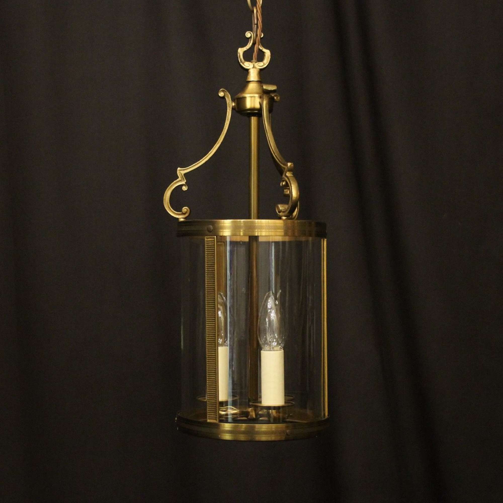 French Gilded Brass Triple Light Antique Lantern