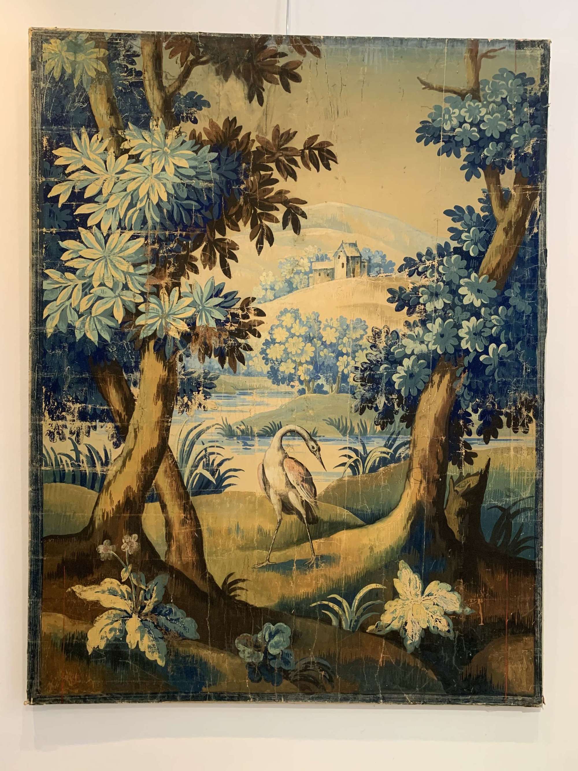 C19th Century French painted cartoon for tapestry on thick paper