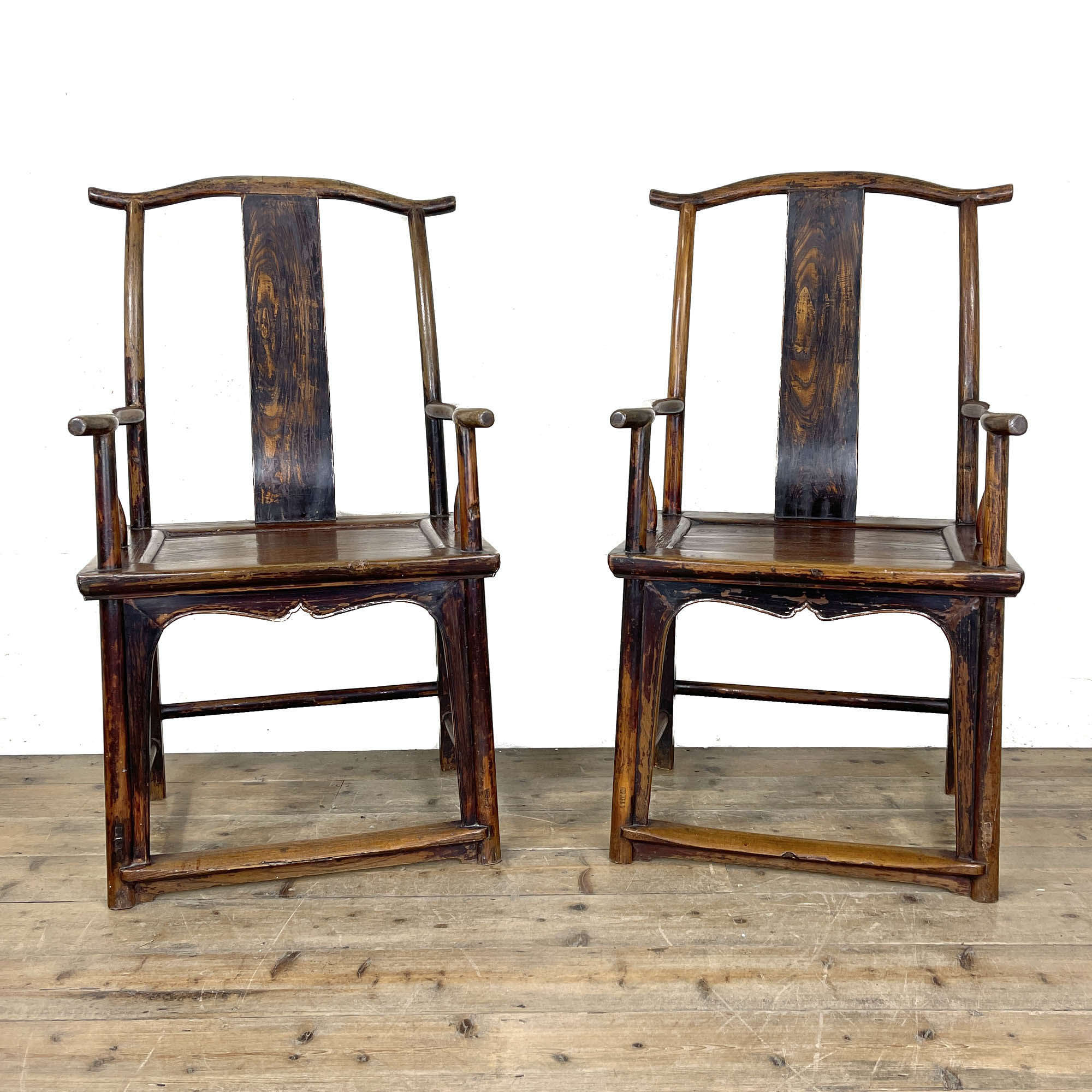 Pair Of Antique 20th Century Chinese Elm Chairs