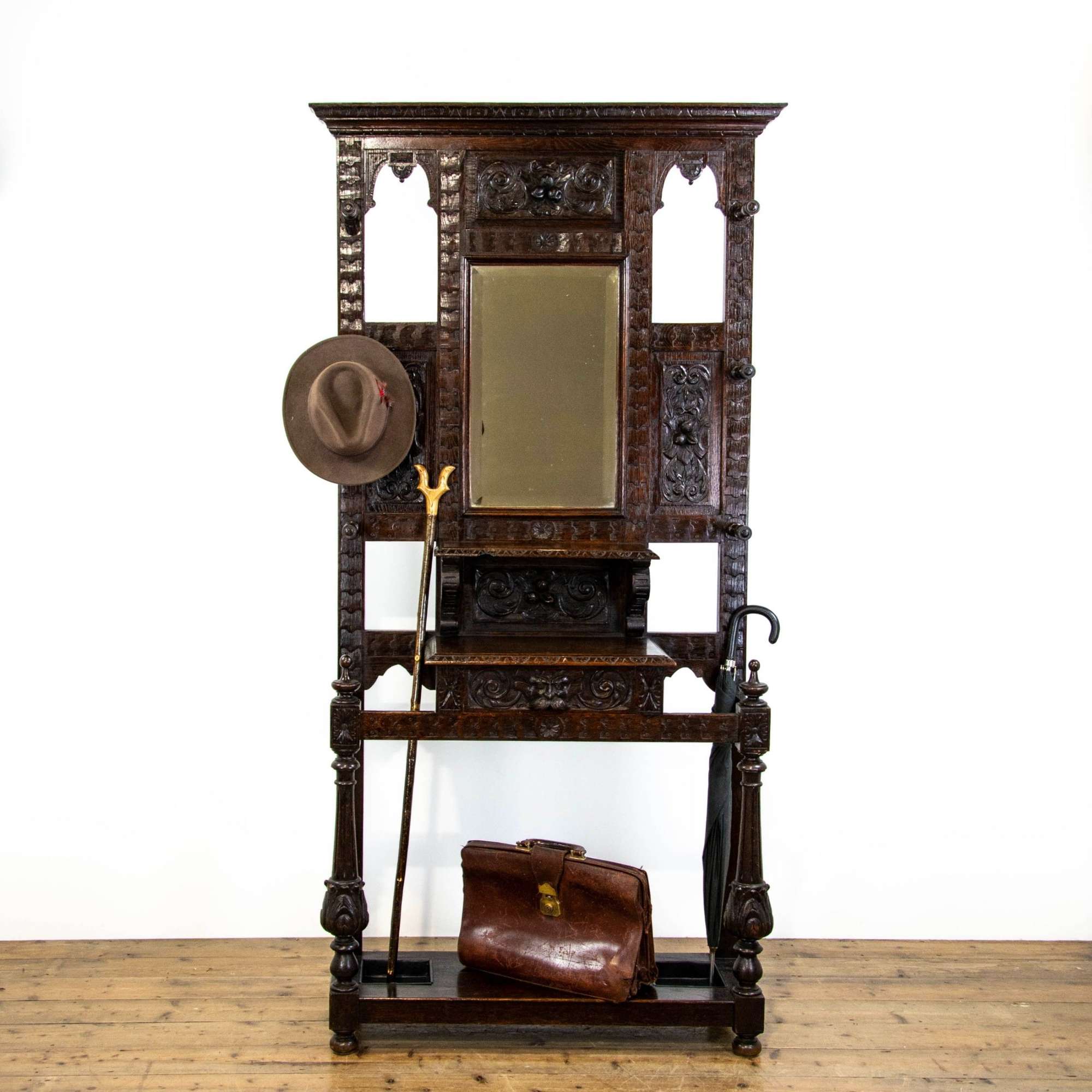 Late Victorian Carved Oak Hall Stand