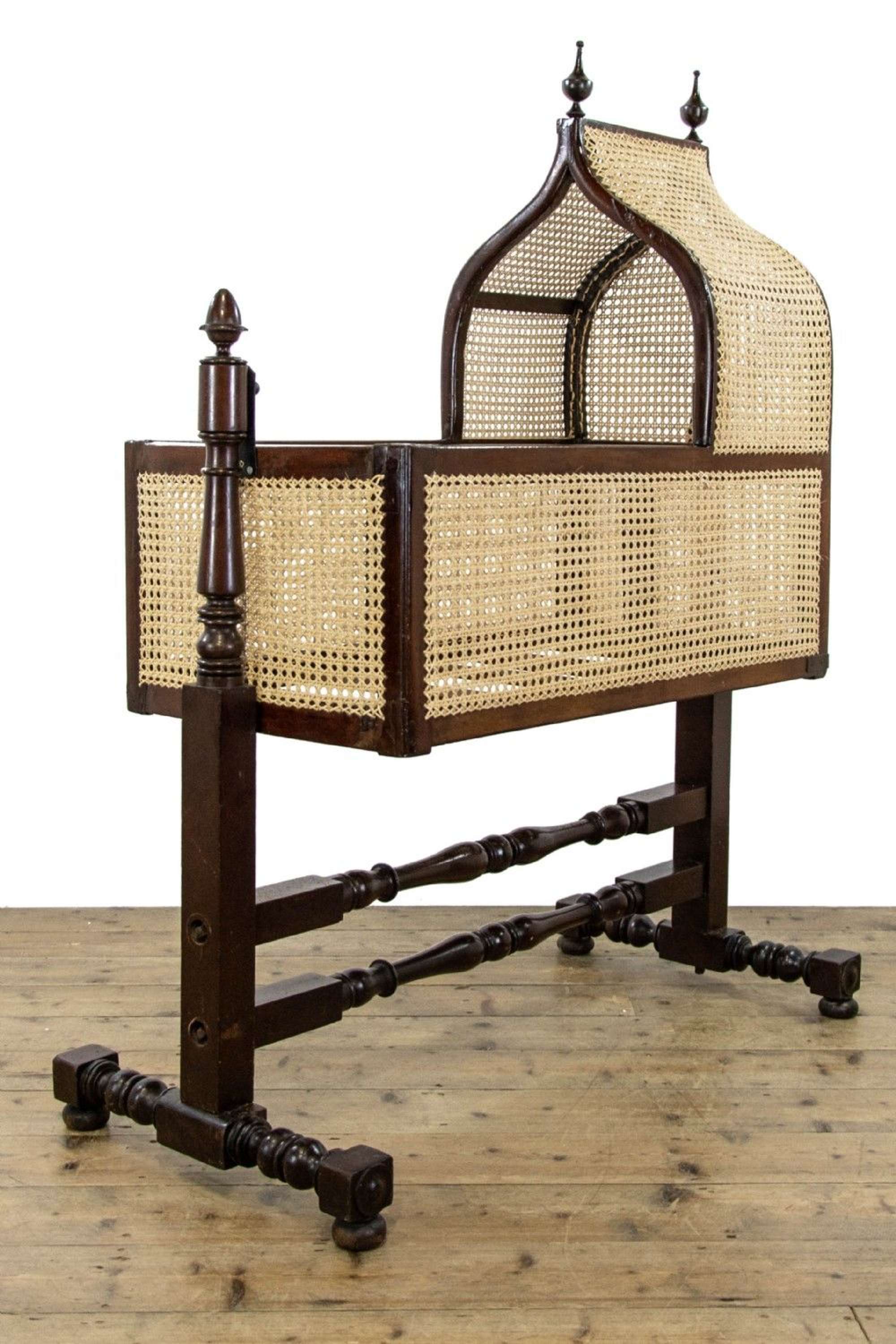 Victorian Mahogany And Rattan Cradle Or Crib