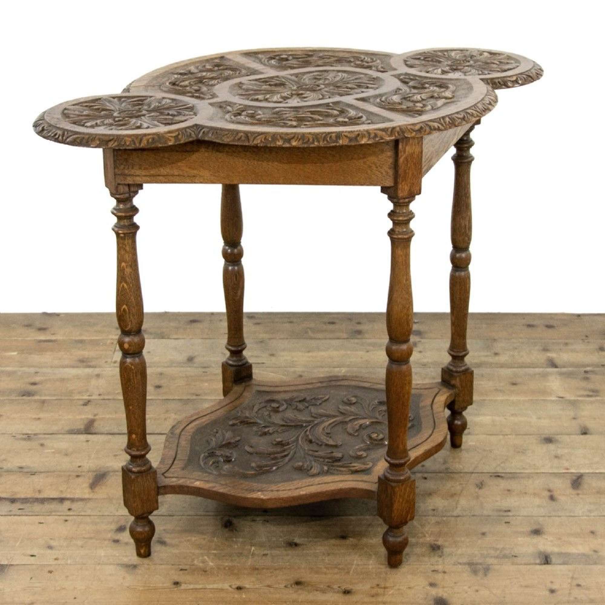 Unusual Antique Carved Oak Side Table