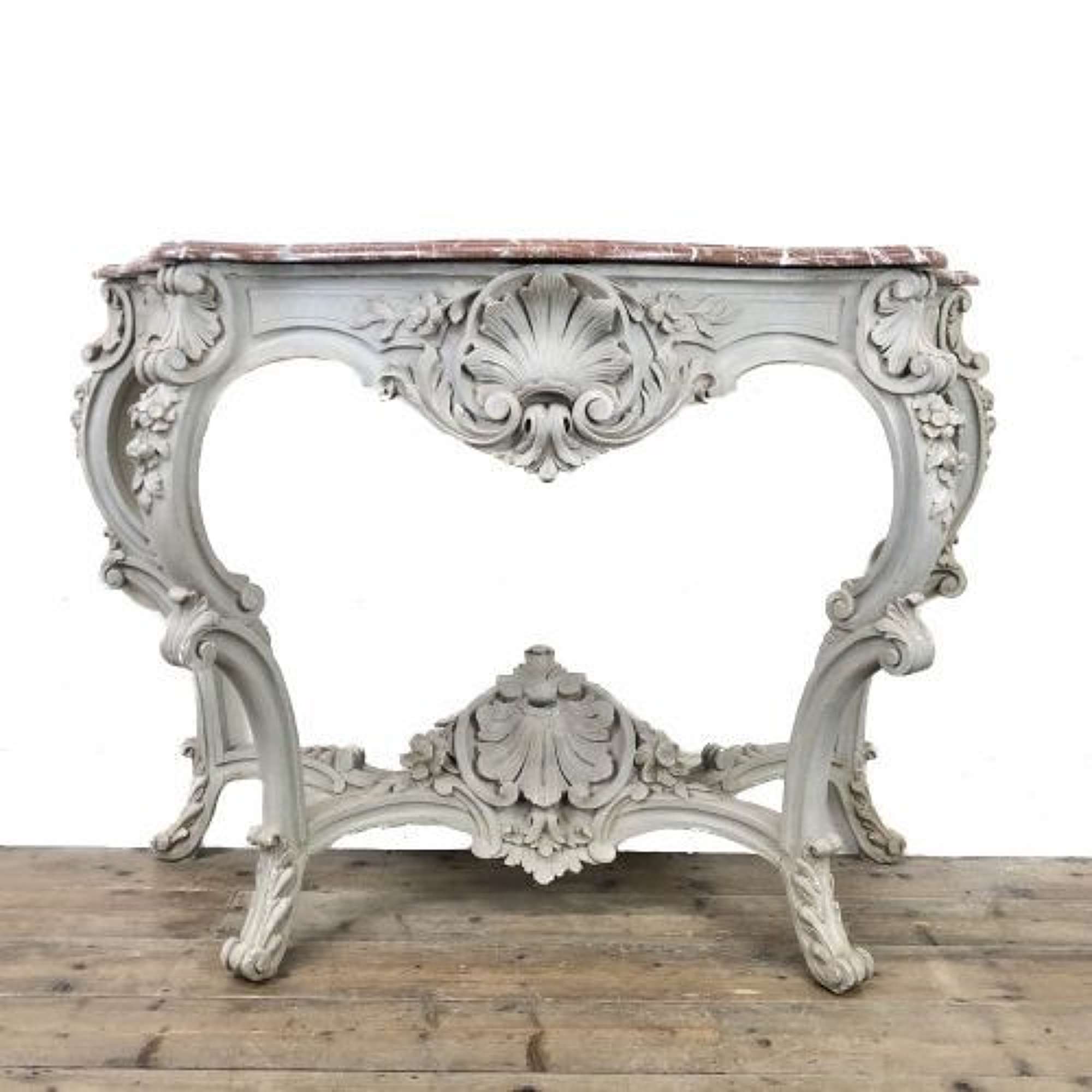 French Antique Marble Top Console Table
