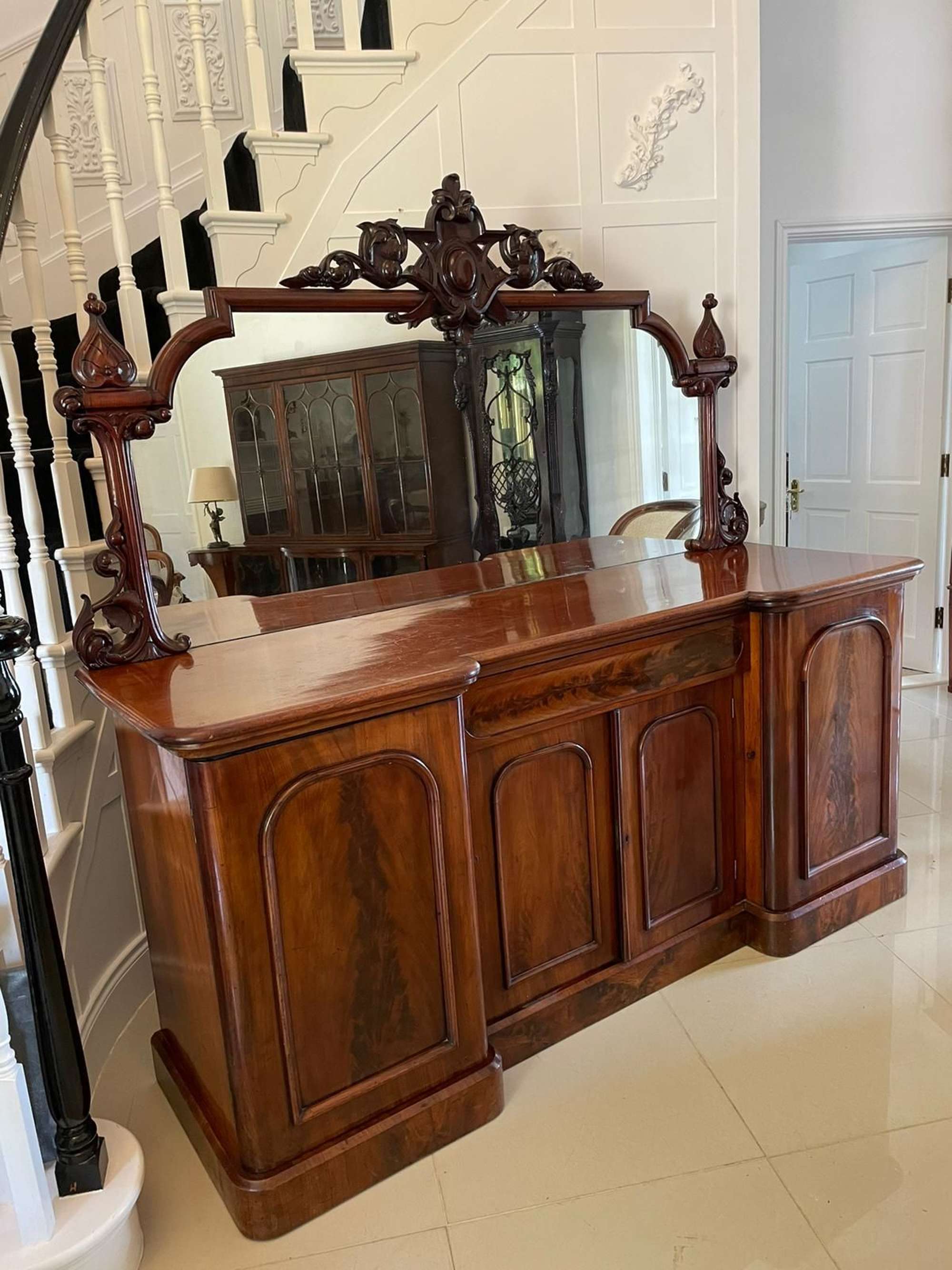 Outstanding Quality Antique Victorian Figured Mahogany Mirror Back Sideboard