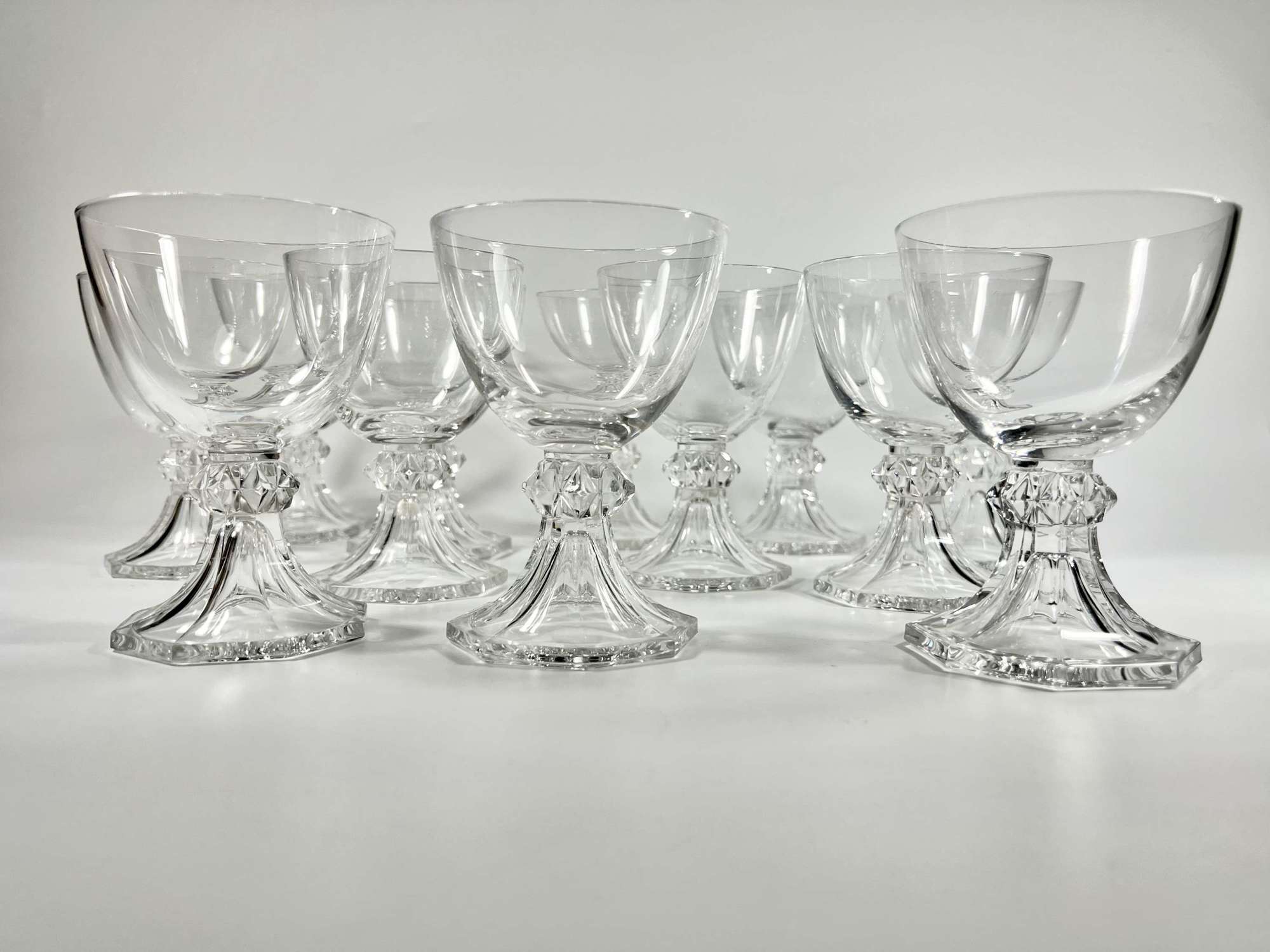 Set of Val Saint Lambert Yale crystal wine glasses
