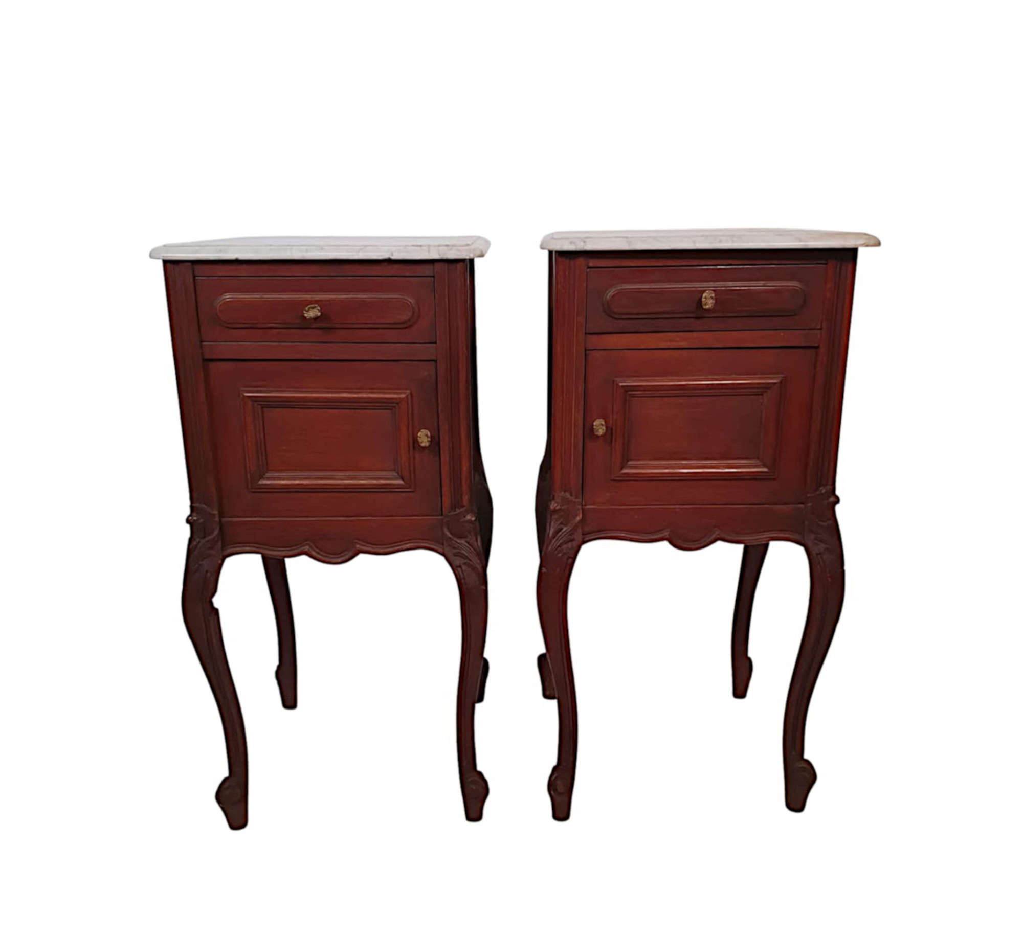 A Stunning Pair Of 19th Century French Marble Top Bedside Lockers