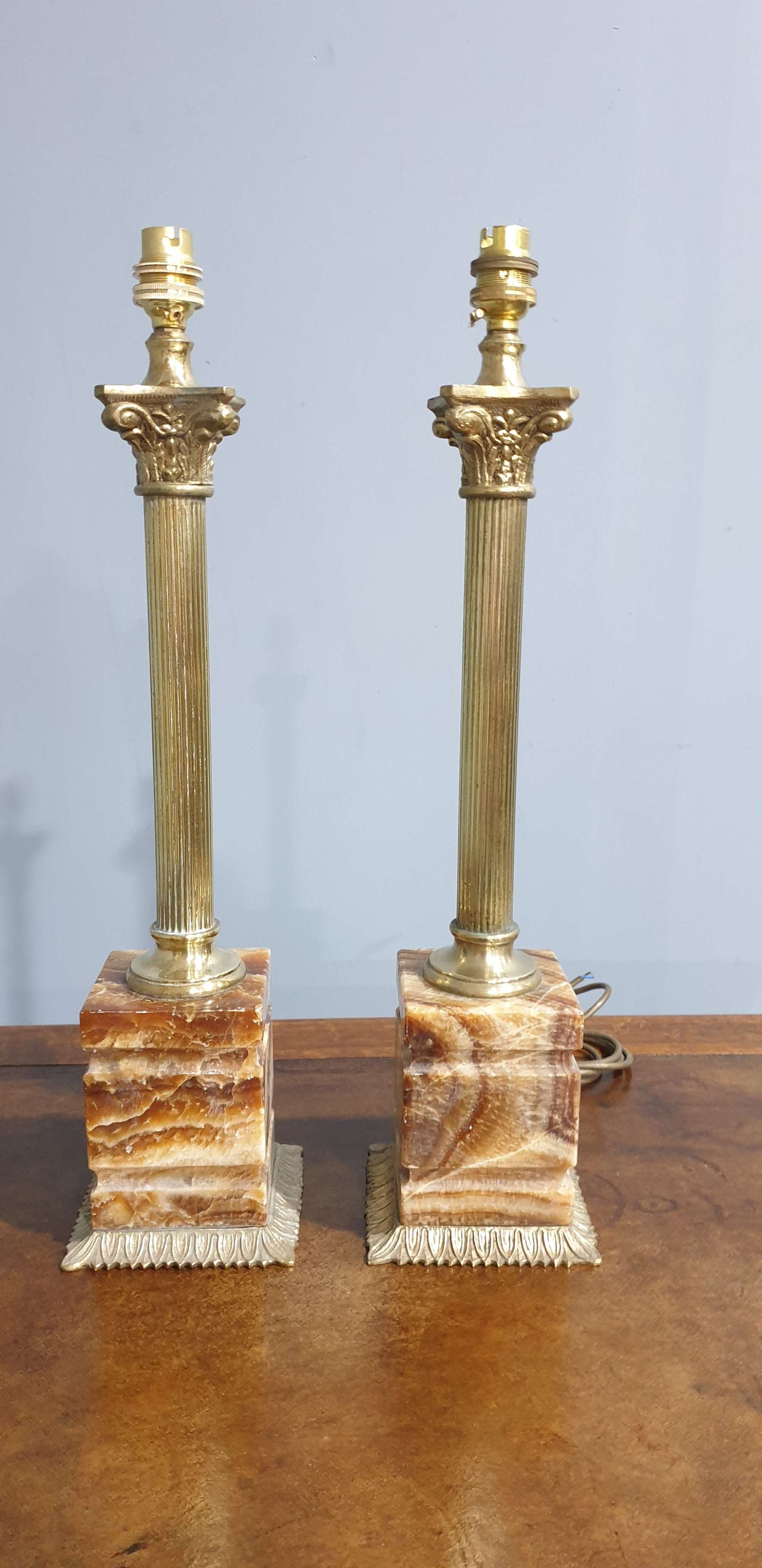 Superb Pair Marble Lamps
