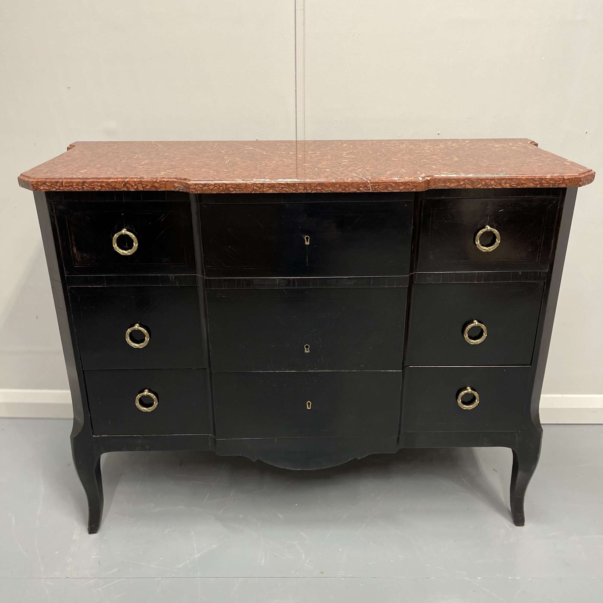 19th Century French Ebonised Antique Commode With Marble Top